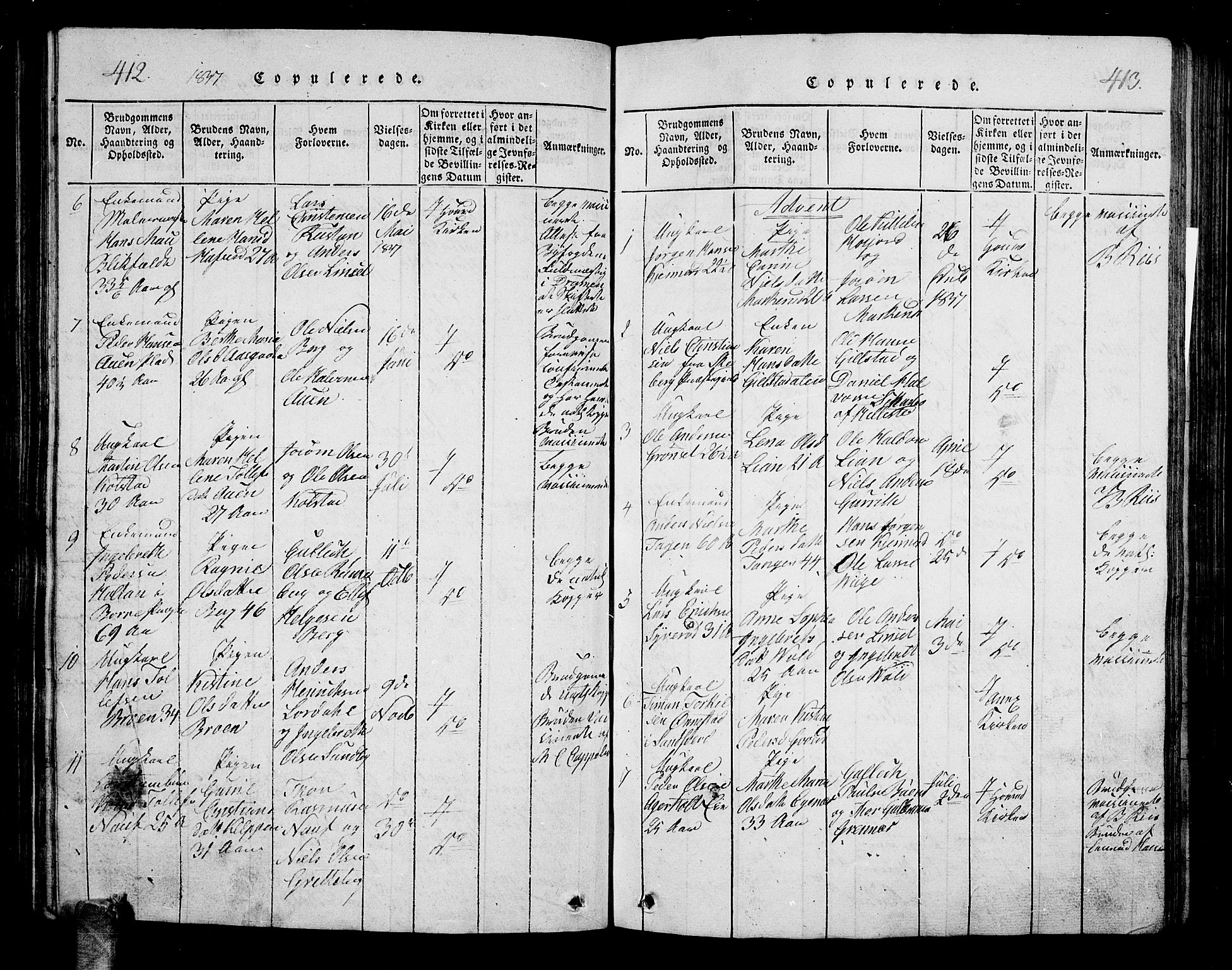 Hof kirkebøker, AV/SAKO-A-64/G/Ga/L0001: Parish register (copy) no. I 1, 1814-1844, p. 412-413