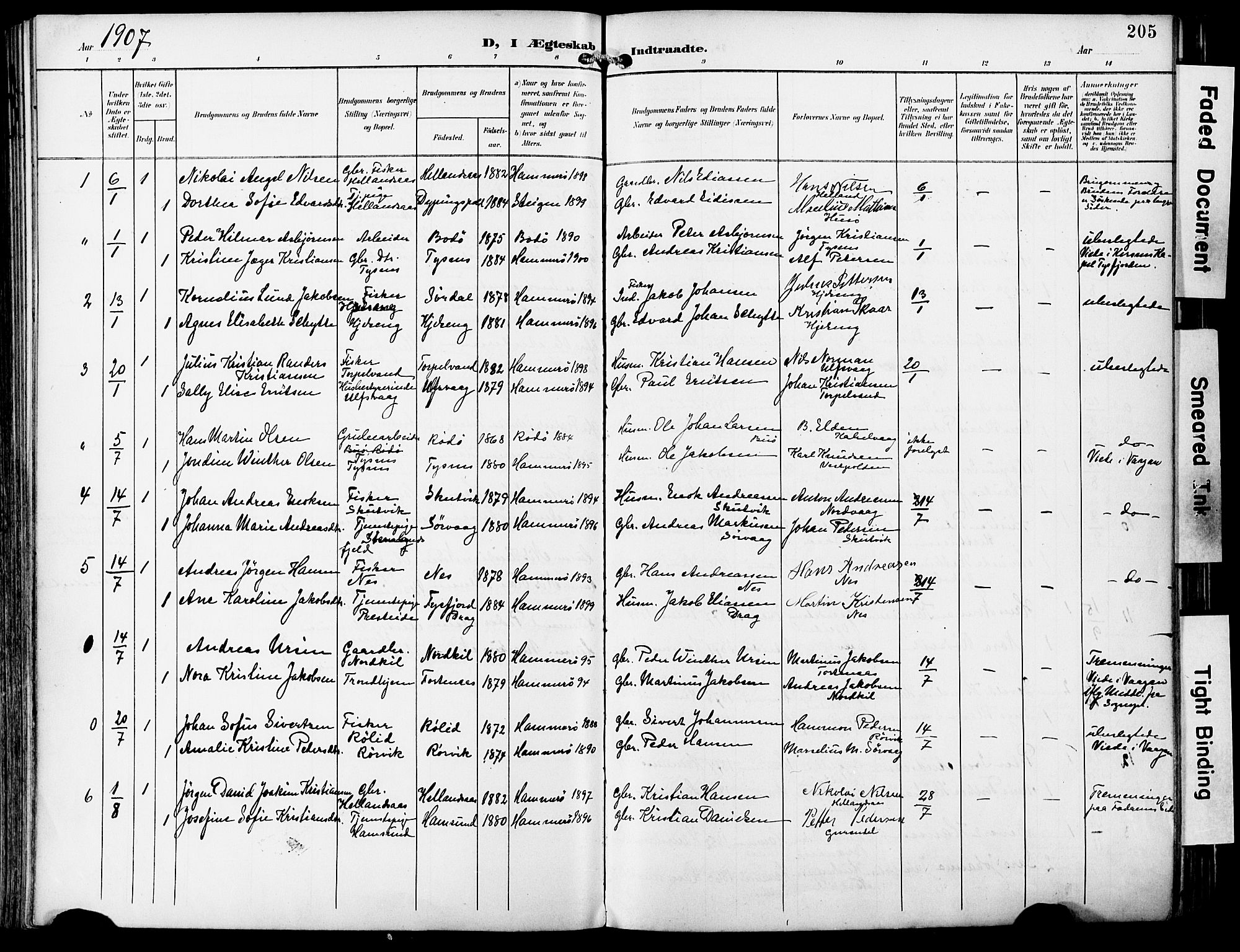Ministerialprotokoller, klokkerbøker og fødselsregistre - Nordland, SAT/A-1459/859/L0848: Parish register (official) no. 859A08, 1900-1912, p. 205