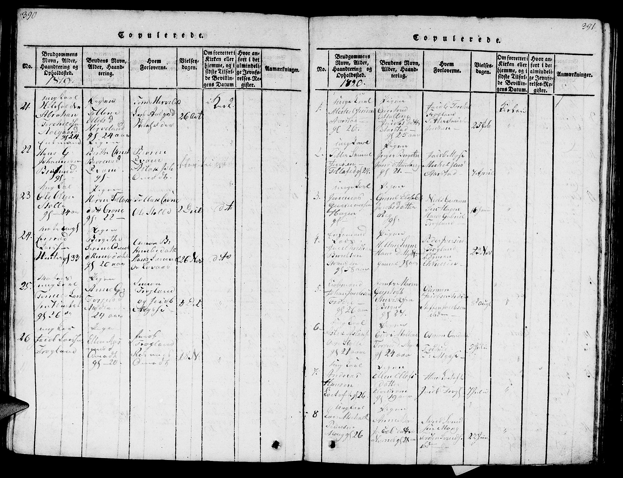 Sokndal sokneprestkontor, SAST/A-101808: Parish register (official) no. A 6, 1815-1826, p. 390-391
