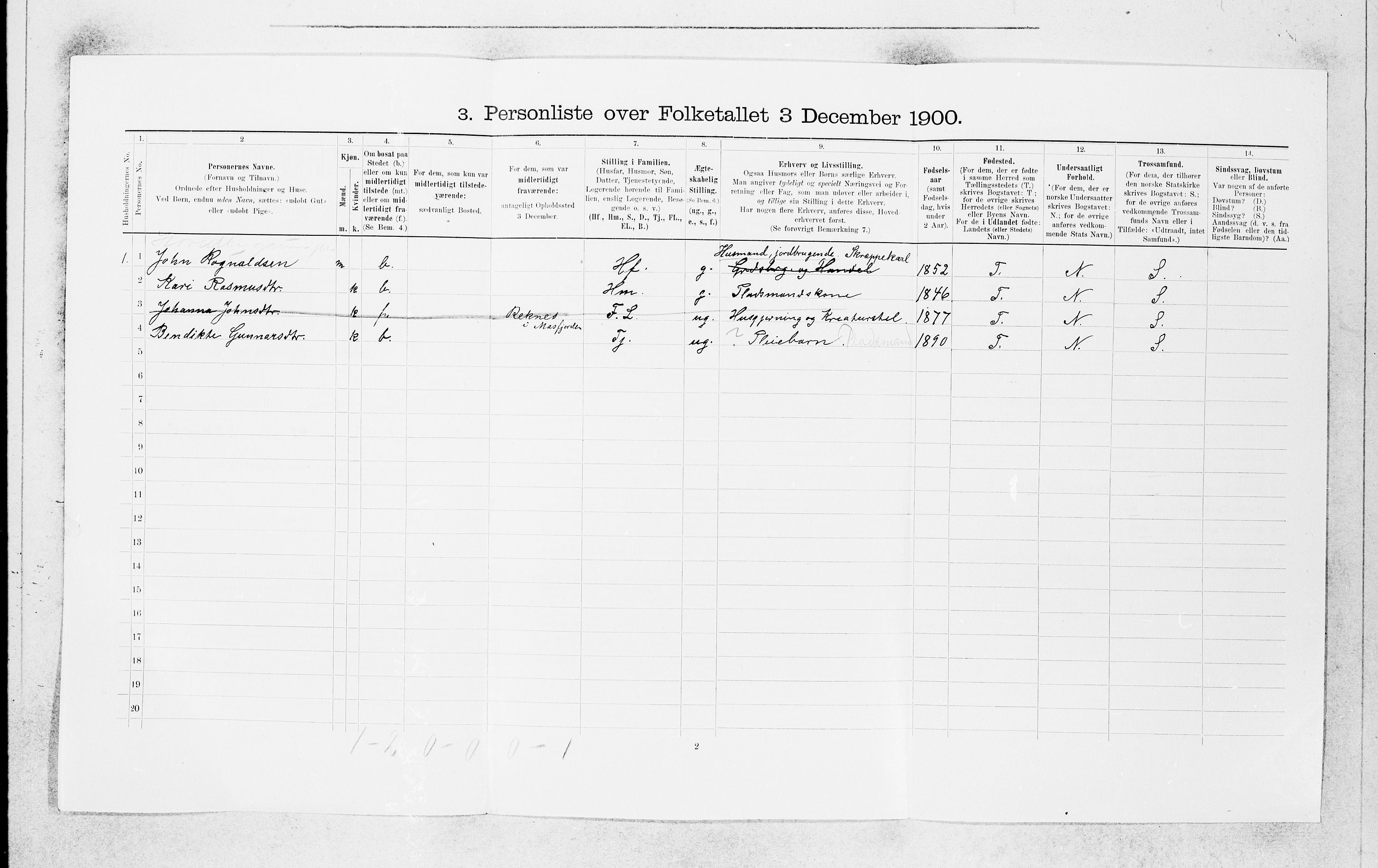 SAB, 1900 census for Masfjorden, 1900, p. 508