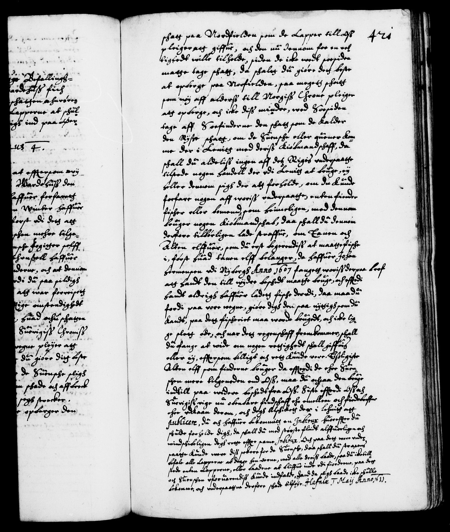 Danske Kanselli 1572-1799, RA/EA-3023/F/Fc/Fca/Fcab/L0003: Norske tegnelser (mikrofilm), 1596-1616, p. 421a