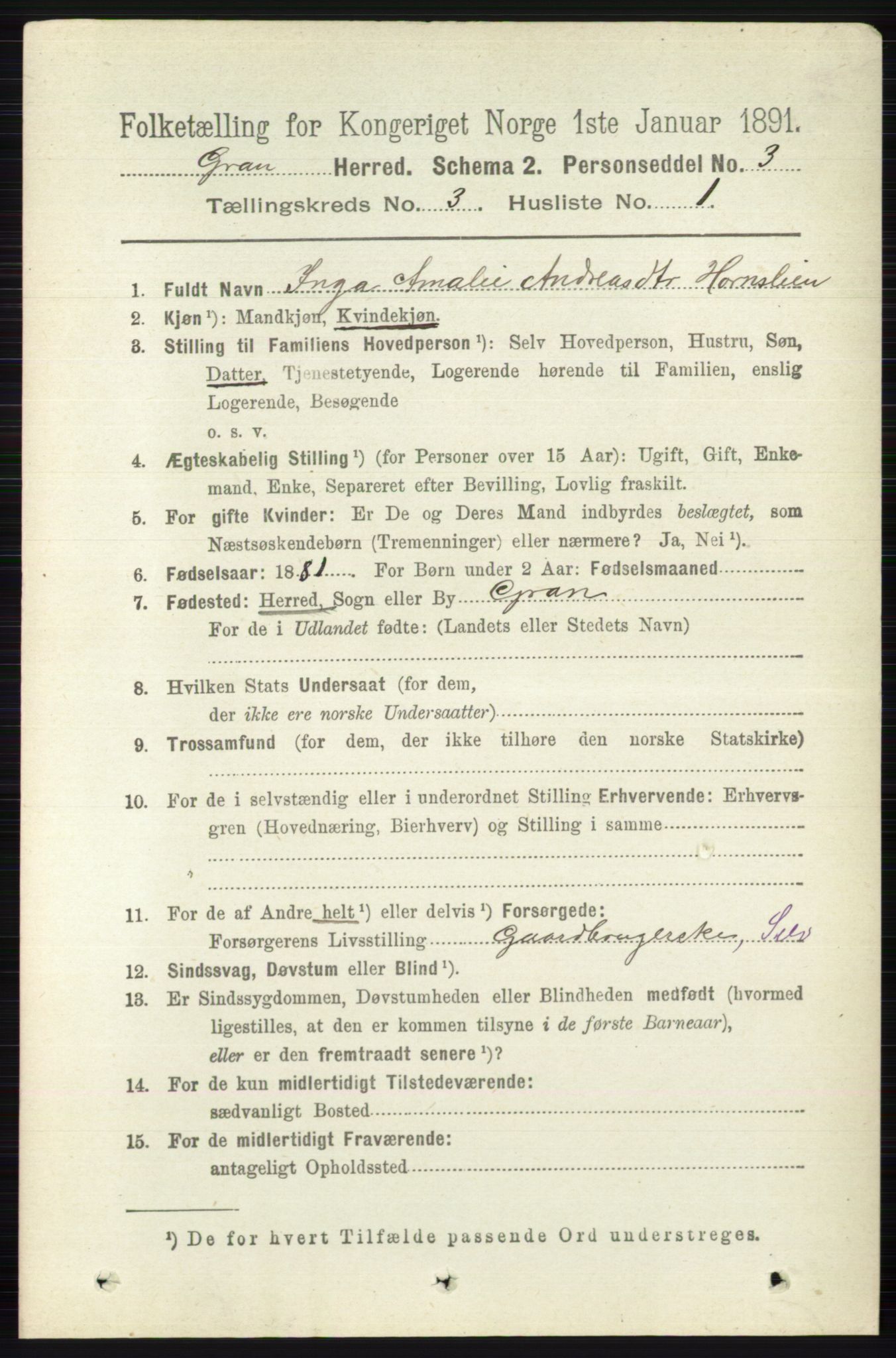 RA, 1891 census for 0534 Gran, 1891, p. 687