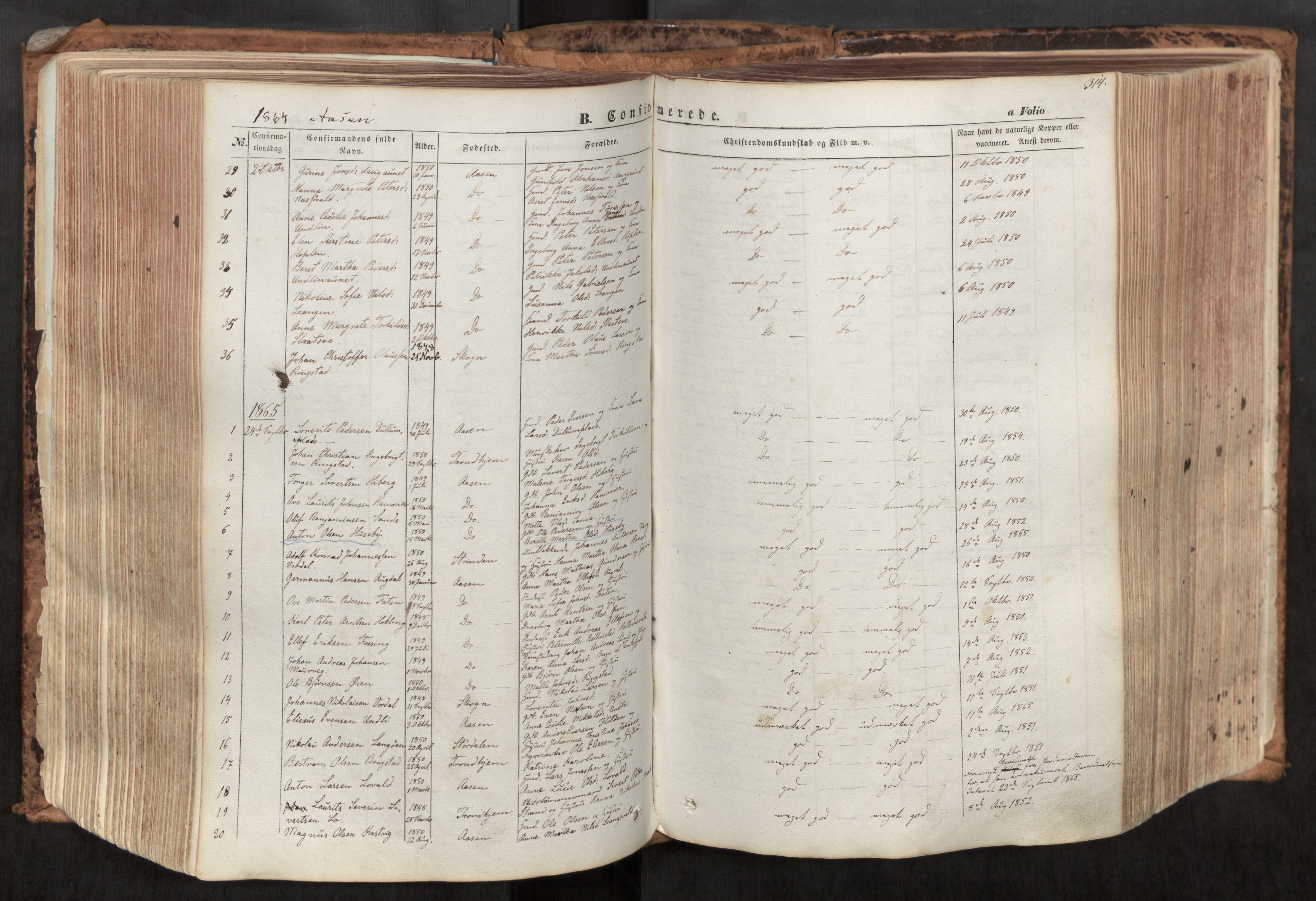 Ministerialprotokoller, klokkerbøker og fødselsregistre - Nord-Trøndelag, SAT/A-1458/713/L0116: Parish register (official) no. 713A07, 1850-1877, p. 314