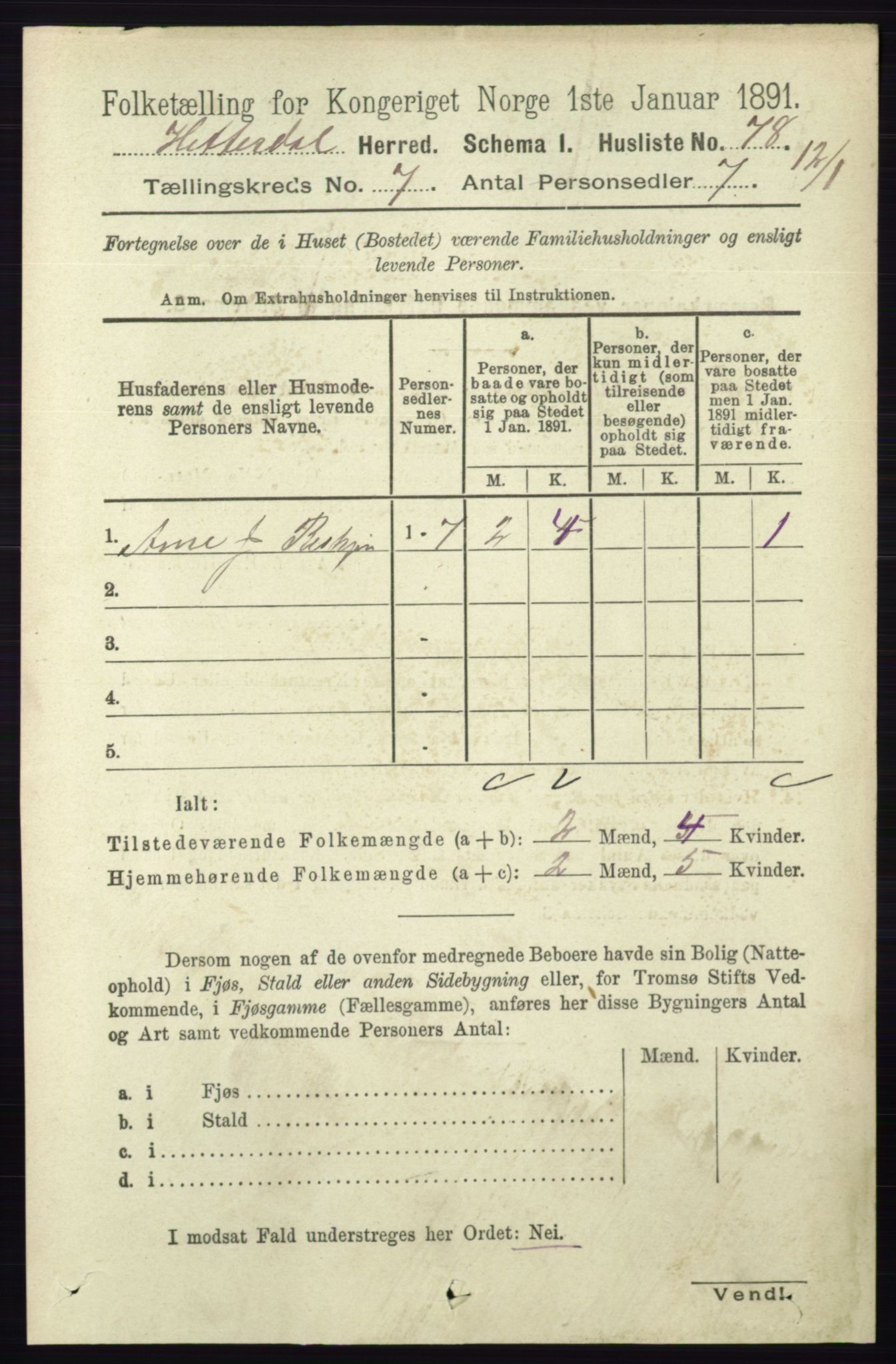 RA, 1891 census for 0823 Heddal, 1891, p. 3025