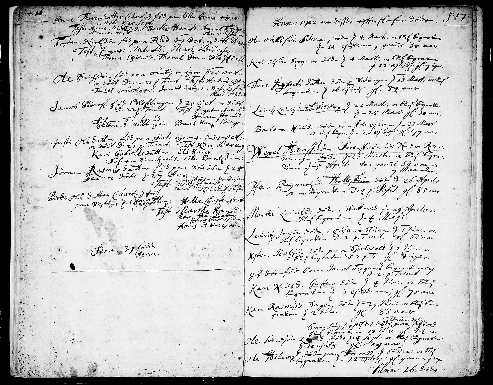 Sørum prestekontor Kirkebøker, SAO/A-10303/F/Fa/L0001: Parish register (official) no. I 1, 1710-1730, p. 16-17