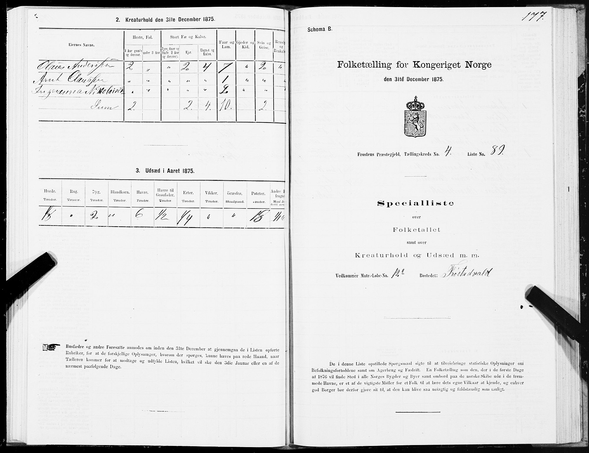 SAT, 1875 census for 1717P Frosta, 1875, p. 4177