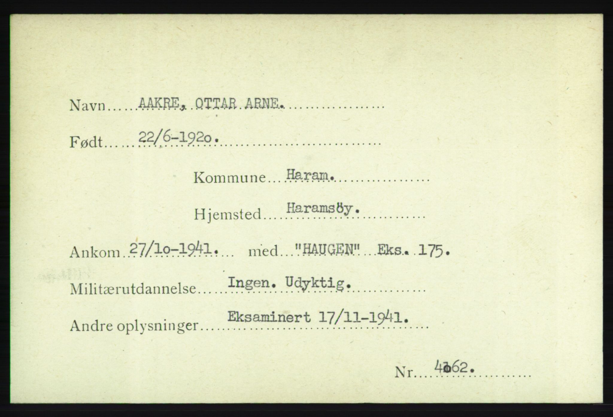 Forsvarets Overkommando. 2. kontor. Arkiv 8.1. Mottakersentralen FDE og FO.II, AV/RA-RAFA-6952/P/Pa/L0001: AA/Å - Andvig , 1940-1945, p. 30