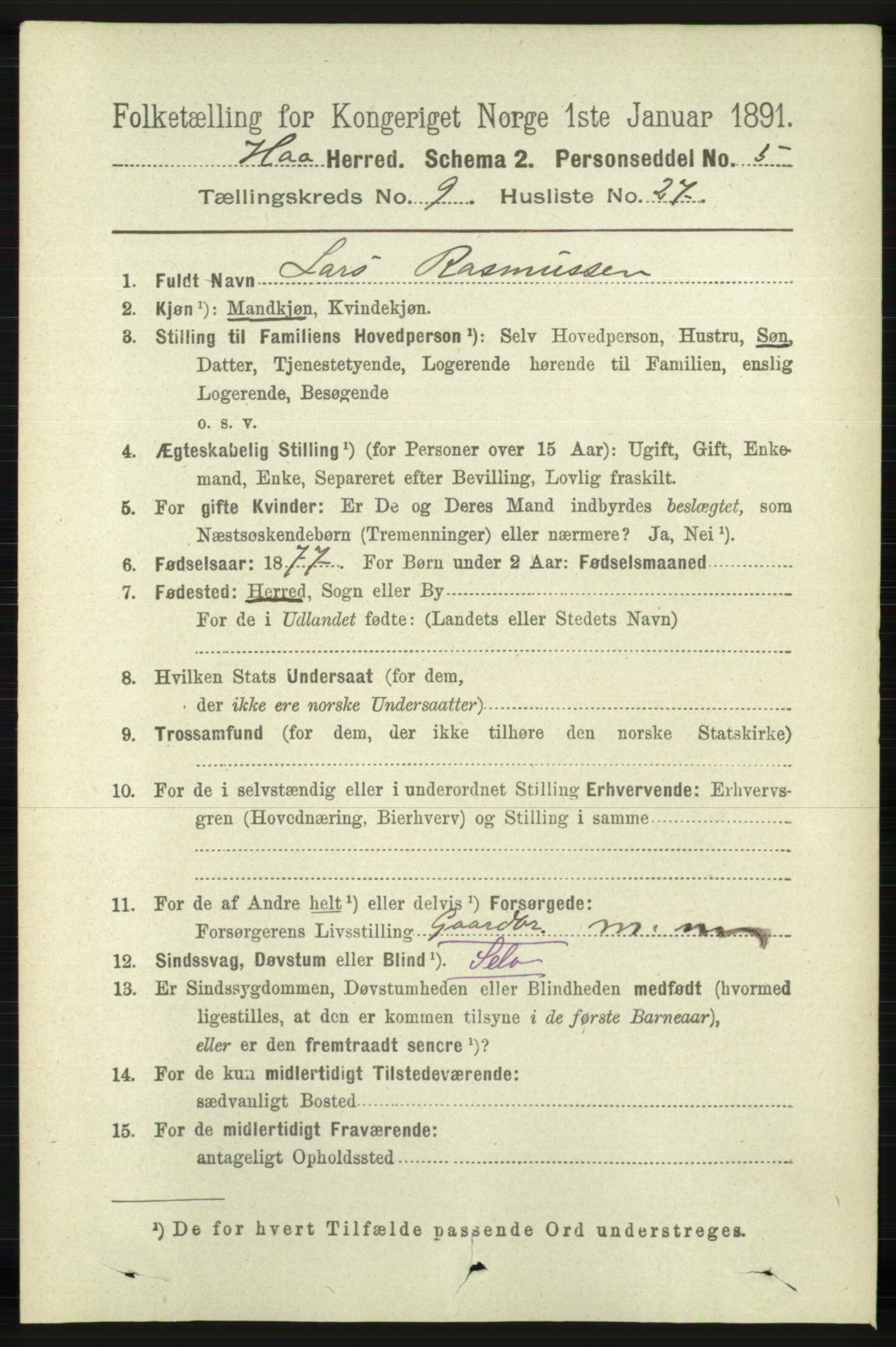 RA, 1891 census for 1119 Hå, 1891, p. 2367