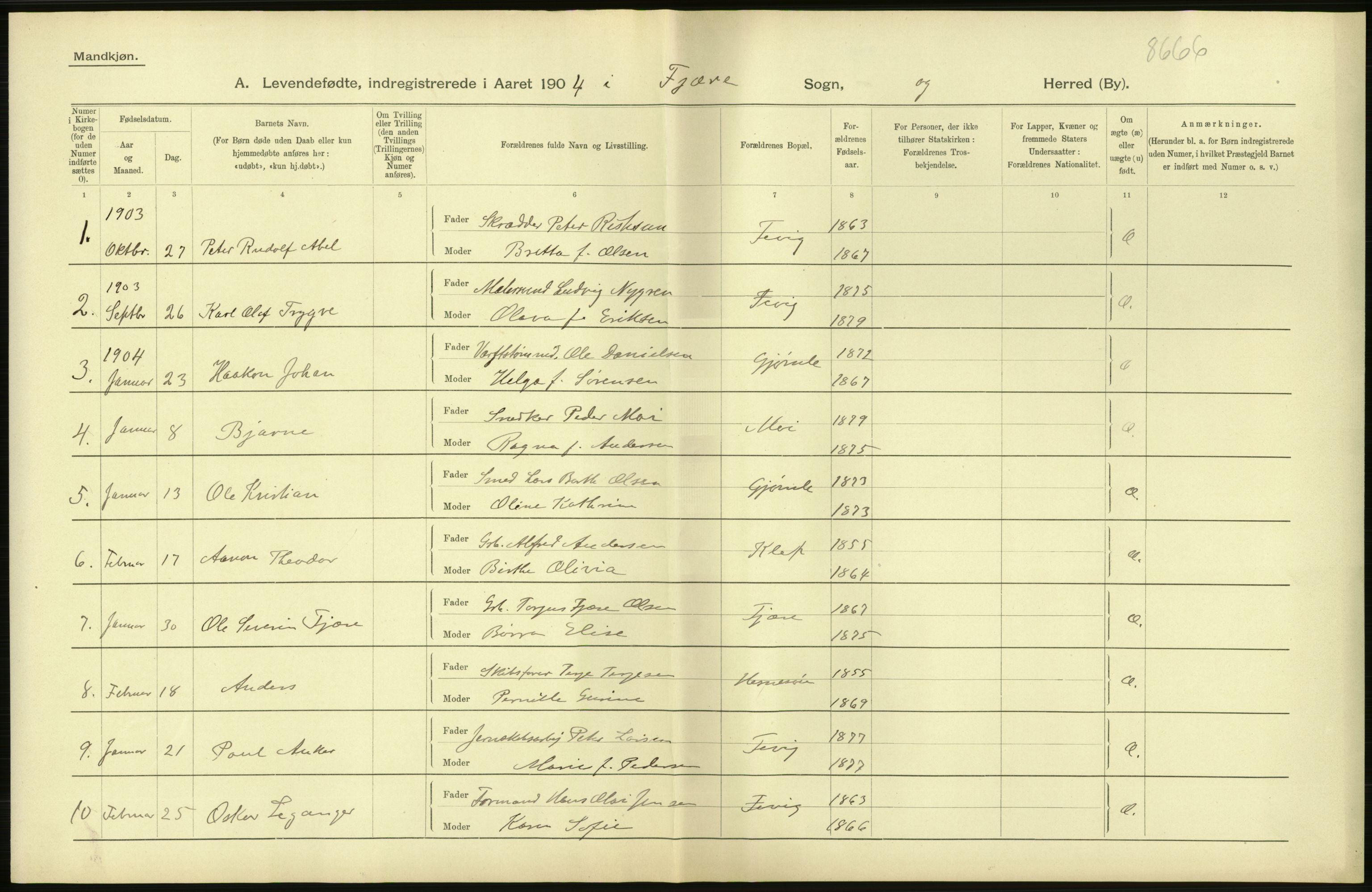 Statistisk sentralbyrå, Sosiodemografiske emner, Befolkning, AV/RA-S-2228/D/Df/Dfa/Dfab/L0010: Nedenes amt: Fødte, gifte, døde, 1904, p. 30