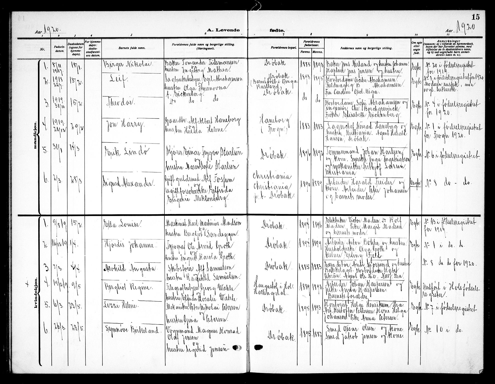 Drøbak prestekontor Kirkebøker, AV/SAO-A-10142a/G/Ga/L0002: Parish register (copy) no. I 2, 1917-1932, p. 15