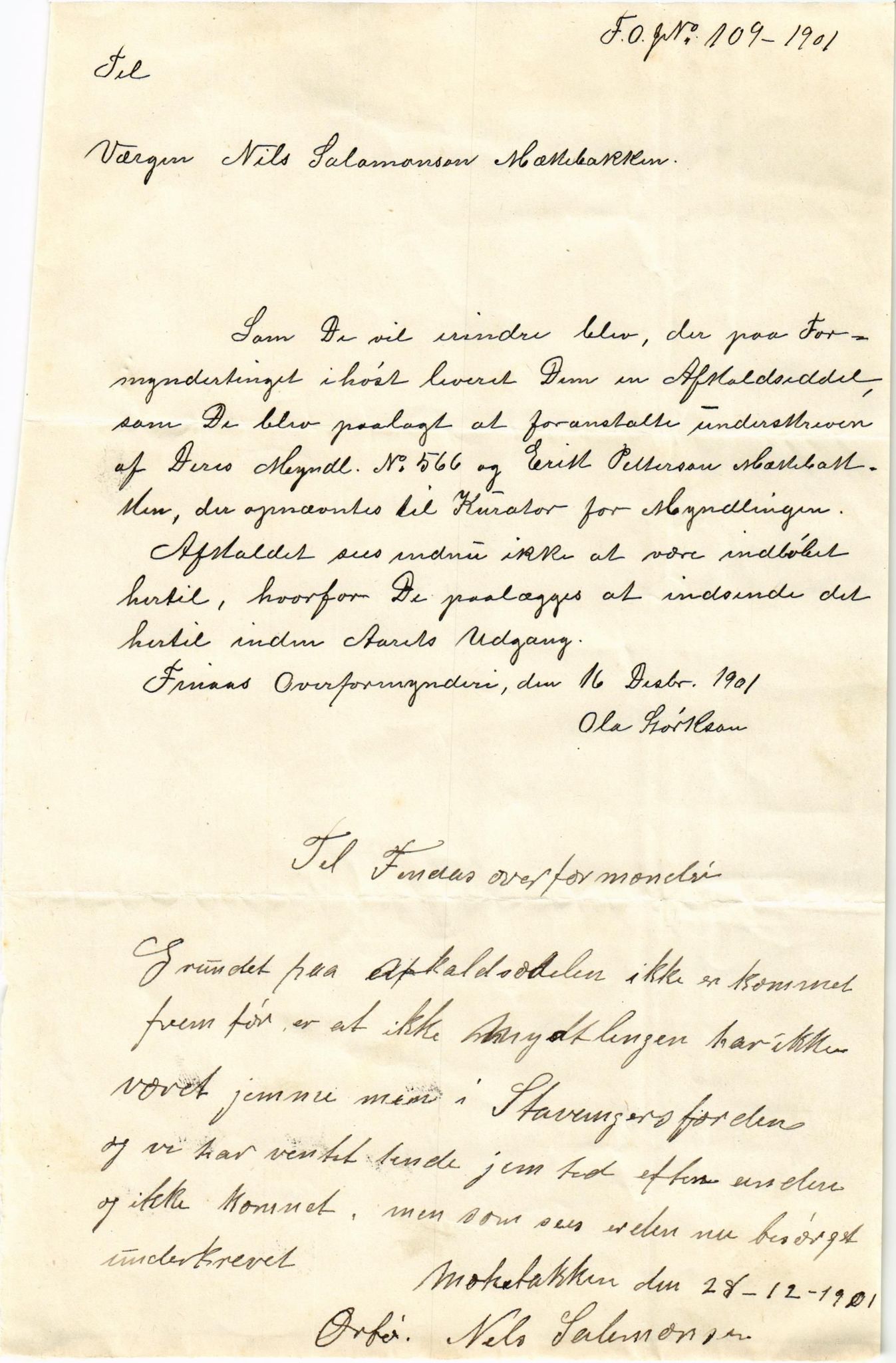 Finnaas kommune. Overformynderiet, IKAH/1218a-812/D/Da/Daa/L0002/0002: Kronologisk ordna korrespondanse / Kronologisk ordna korrespondanse, 1901-1904, p. 48