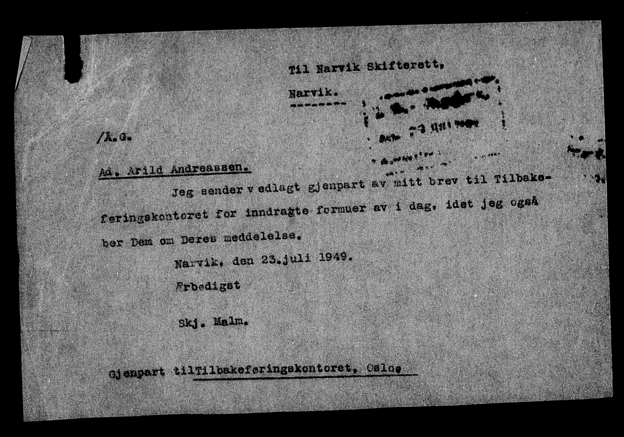 Justisdepartementet, Tilbakeføringskontoret for inndratte formuer, AV/RA-S-1564/H/Hc/Hcb/L0913: --, 1945-1947, p. 22