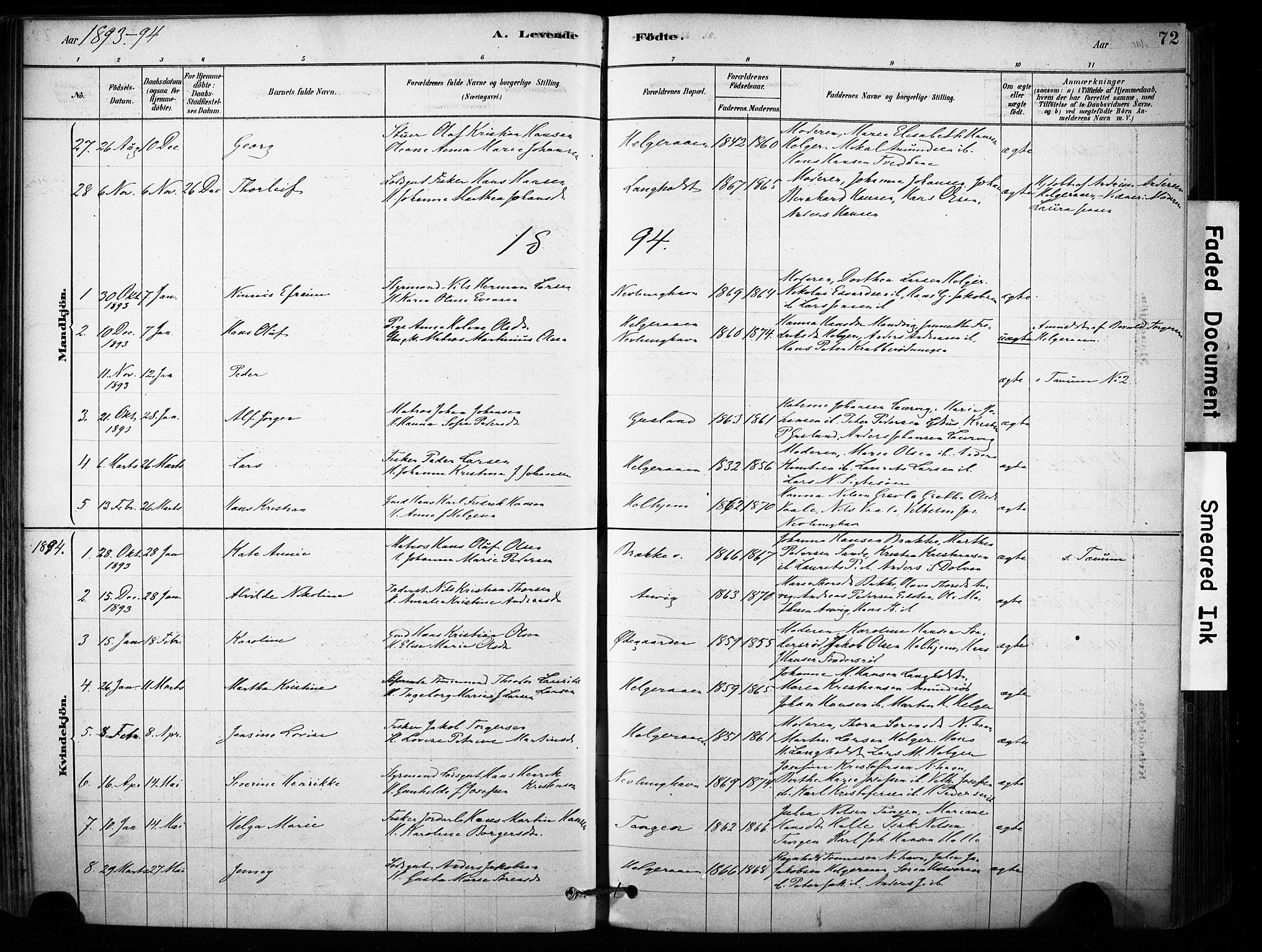 Brunlanes kirkebøker, AV/SAKO-A-342/F/Fb/L0001: Parish register (official) no. II 1, 1878-1899, p. 72