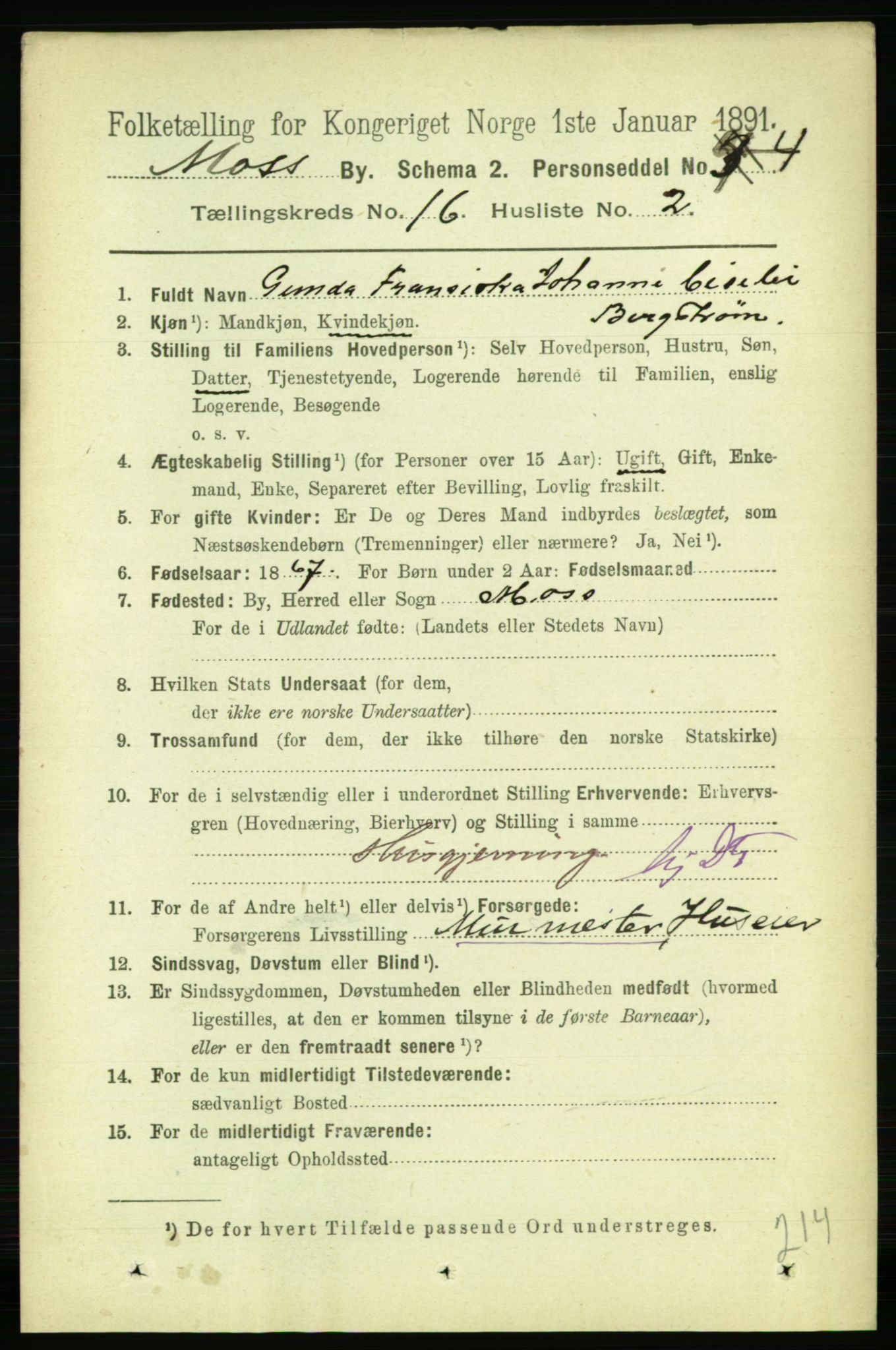 RA, 1891 census for 0104 Moss, 1891, p. 7436