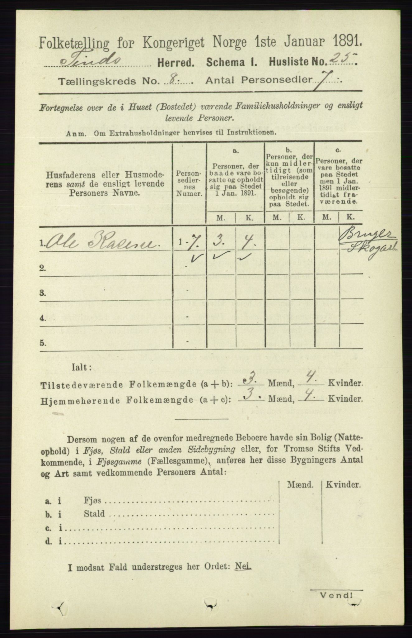 RA, 1891 census for 0826 Tinn, 1891, p. 1653