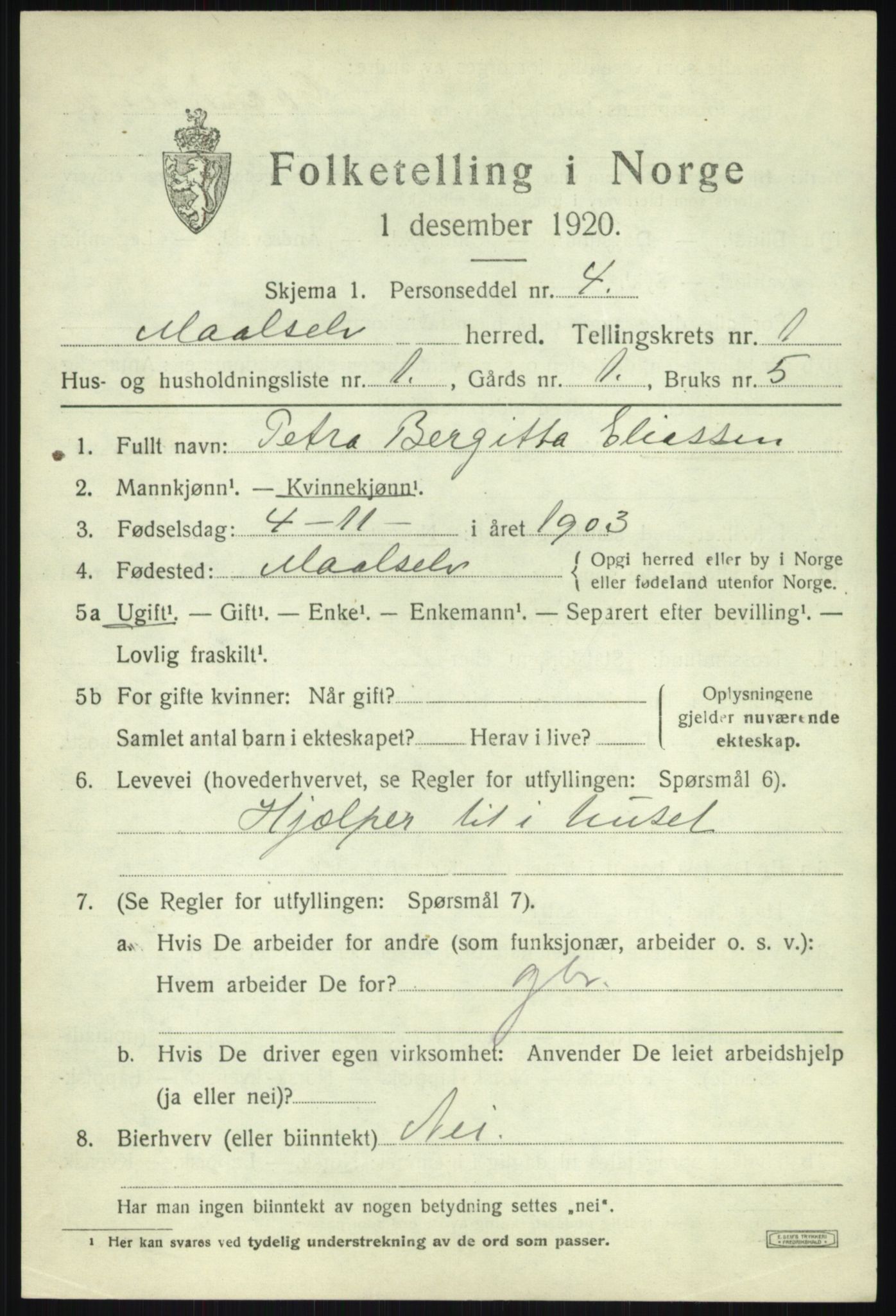 SATØ, 1920 census for Målselv, 1920, p. 1391