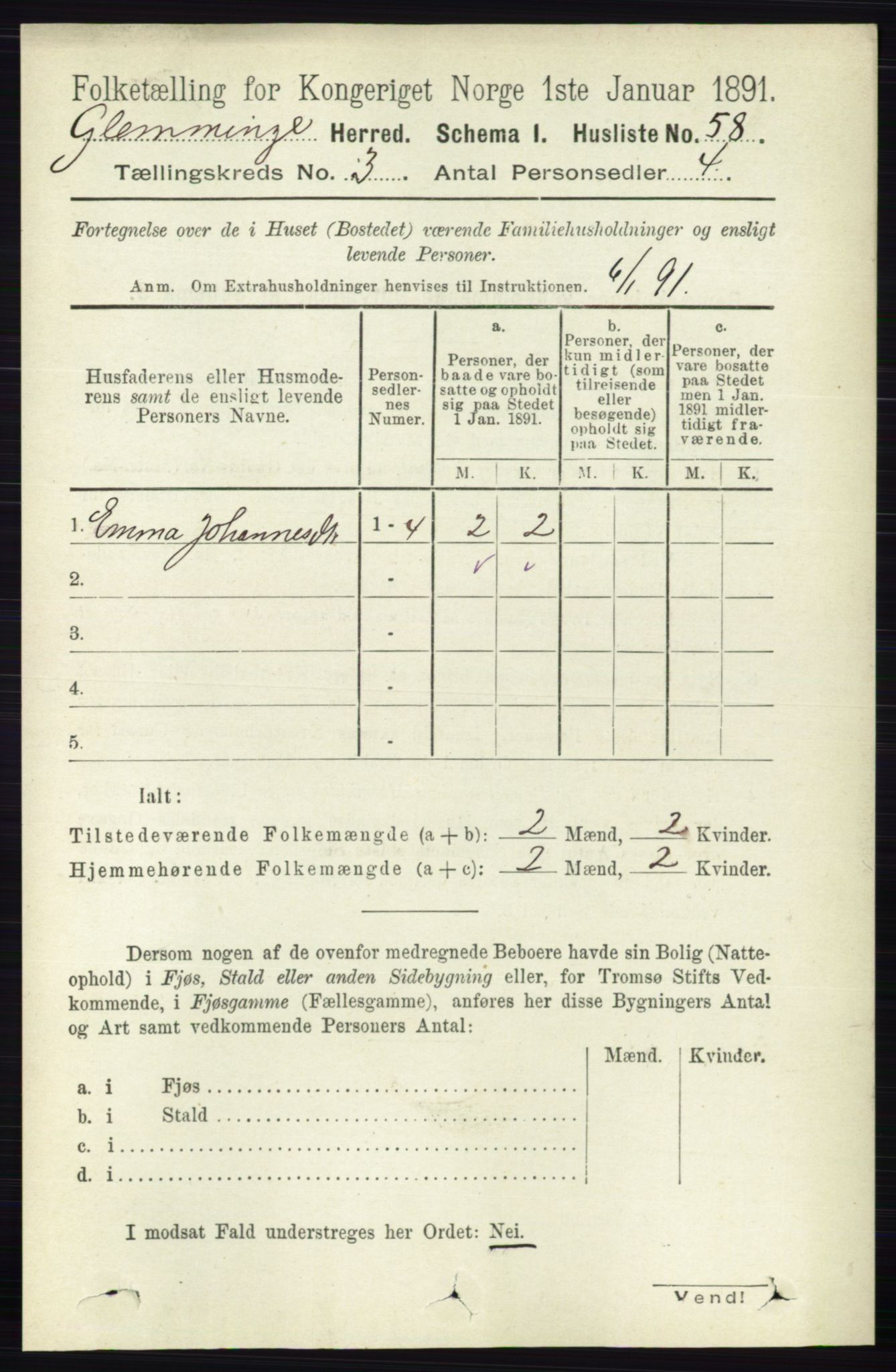 RA, 1891 census for 0132 Glemmen, 1891, p. 1850