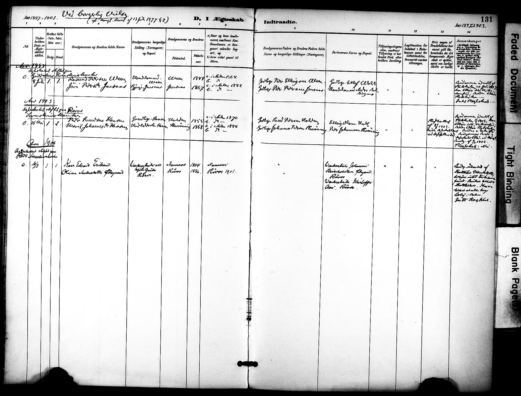 Ministerialprotokoller, klokkerbøker og fødselsregistre - Sør-Trøndelag, AV/SAT-A-1456/686/L0984: Parish register (official) no. 686A02, 1891-1906, p. 131