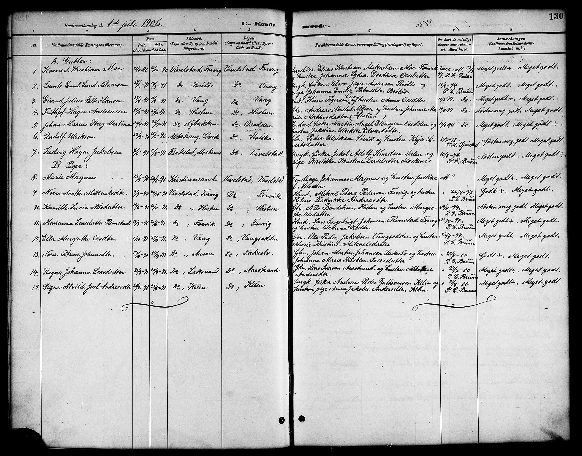 Ministerialprotokoller, klokkerbøker og fødselsregistre - Nordland, AV/SAT-A-1459/819/L0277: Parish register (copy) no. 819C03, 1888-1917, p. 130