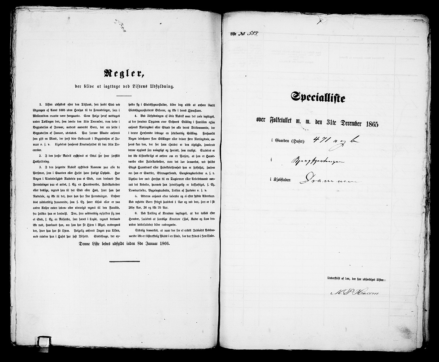 RA, 1865 census for Bragernes in Drammen, 1865, p. 1211