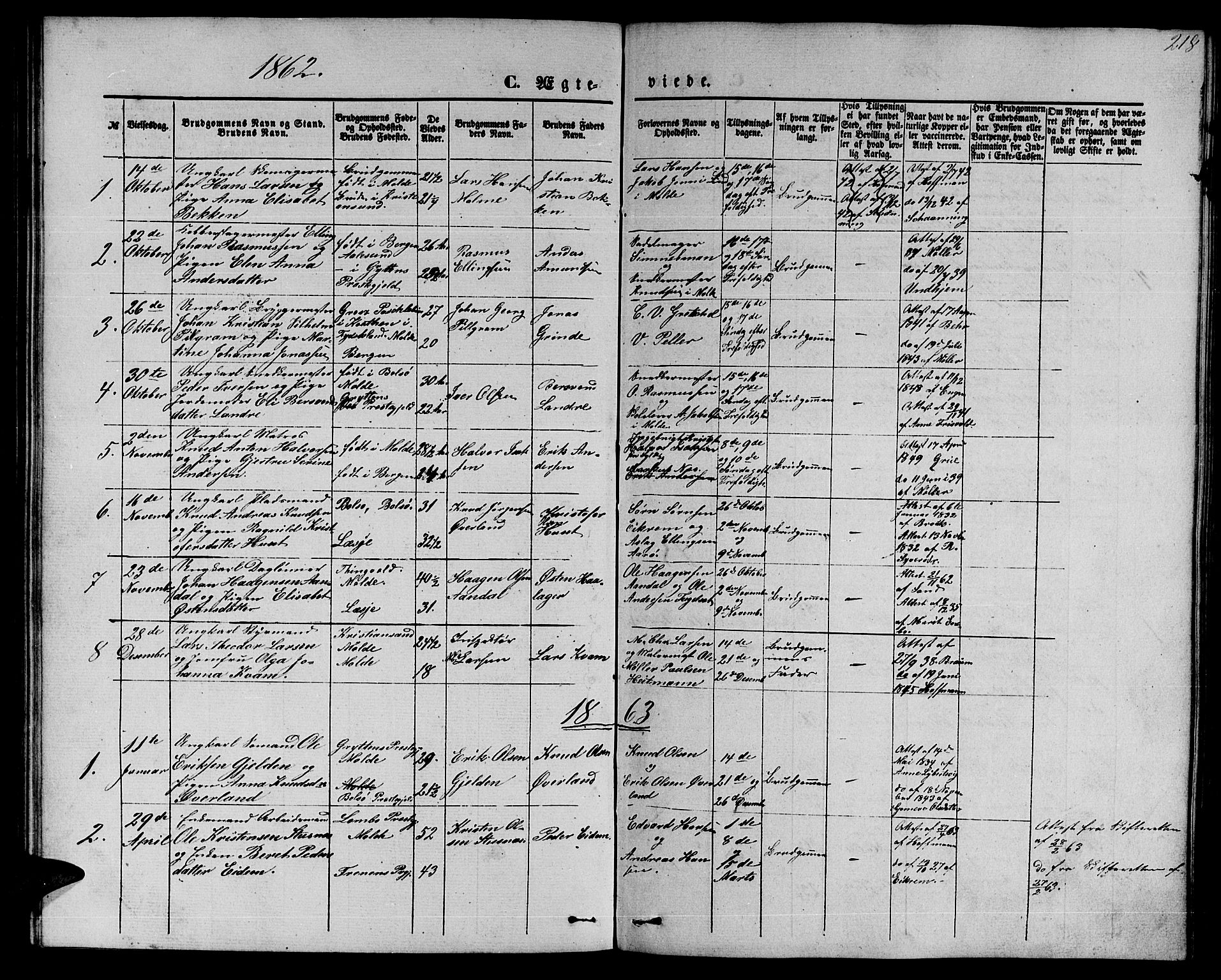 Ministerialprotokoller, klokkerbøker og fødselsregistre - Møre og Romsdal, SAT/A-1454/558/L0701: Parish register (copy) no. 558C02, 1862-1879, p. 218