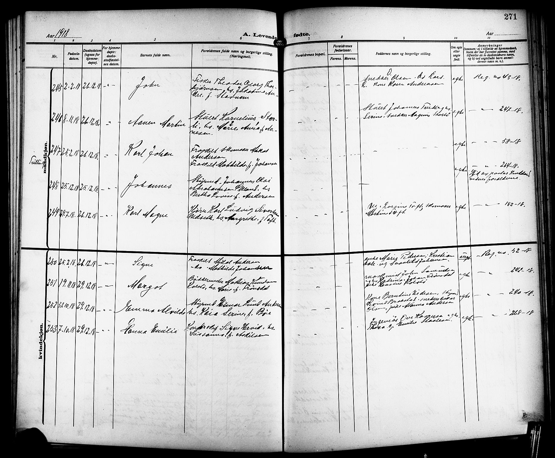 Haugesund sokneprestkontor, AV/SAST-A -101863/H/Ha/Hab/L0007: Parish register (copy) no. B 7, 1909-1920, p. 271