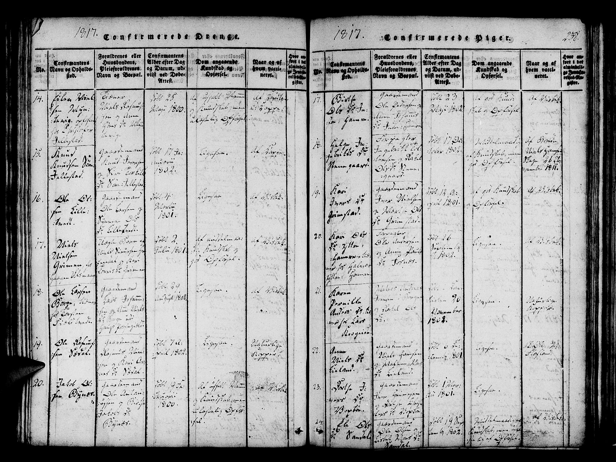 Fana Sokneprestembete, AV/SAB-A-75101/H/Haa/Haaa/L0007: Parish register (official) no. A 7, 1816-1828, p. 238