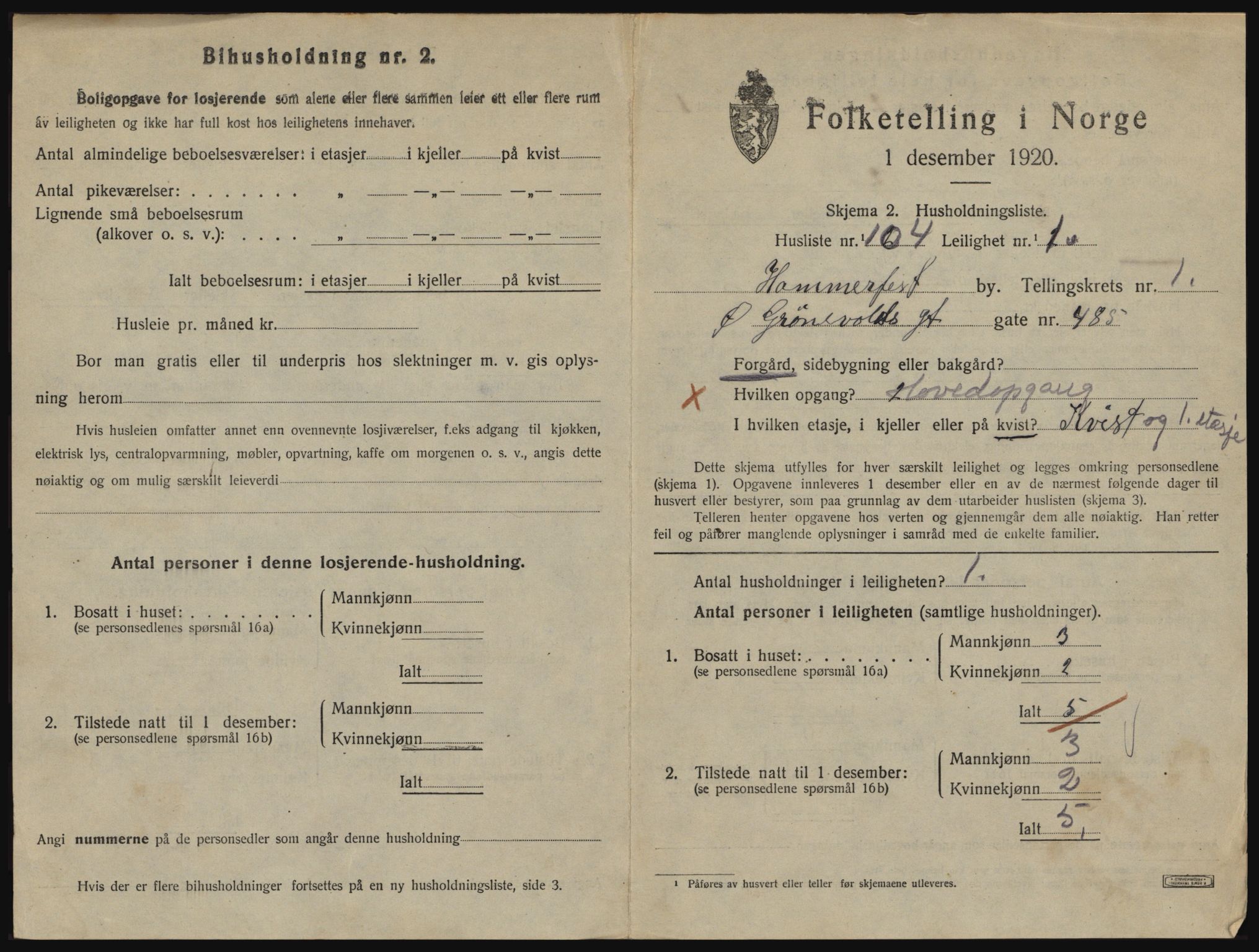 SATØ, 1920 census for Hammerfest, 1920, p. 1354