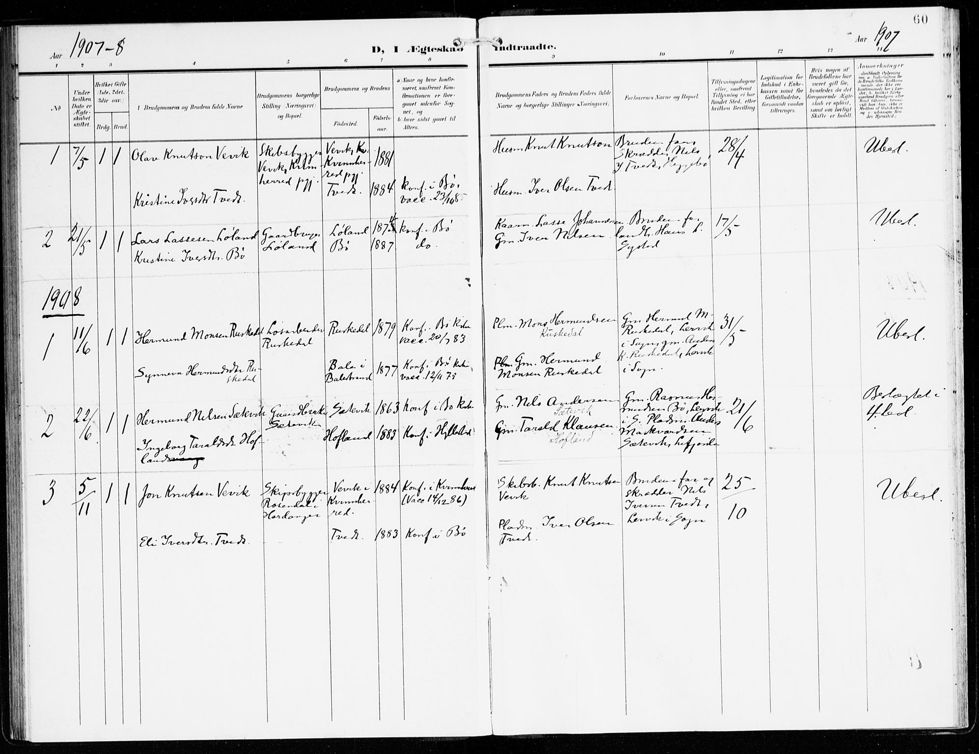 Hyllestad sokneprestembete, SAB/A-80401: Parish register (official) no. C 2, 1904-1917, p. 60