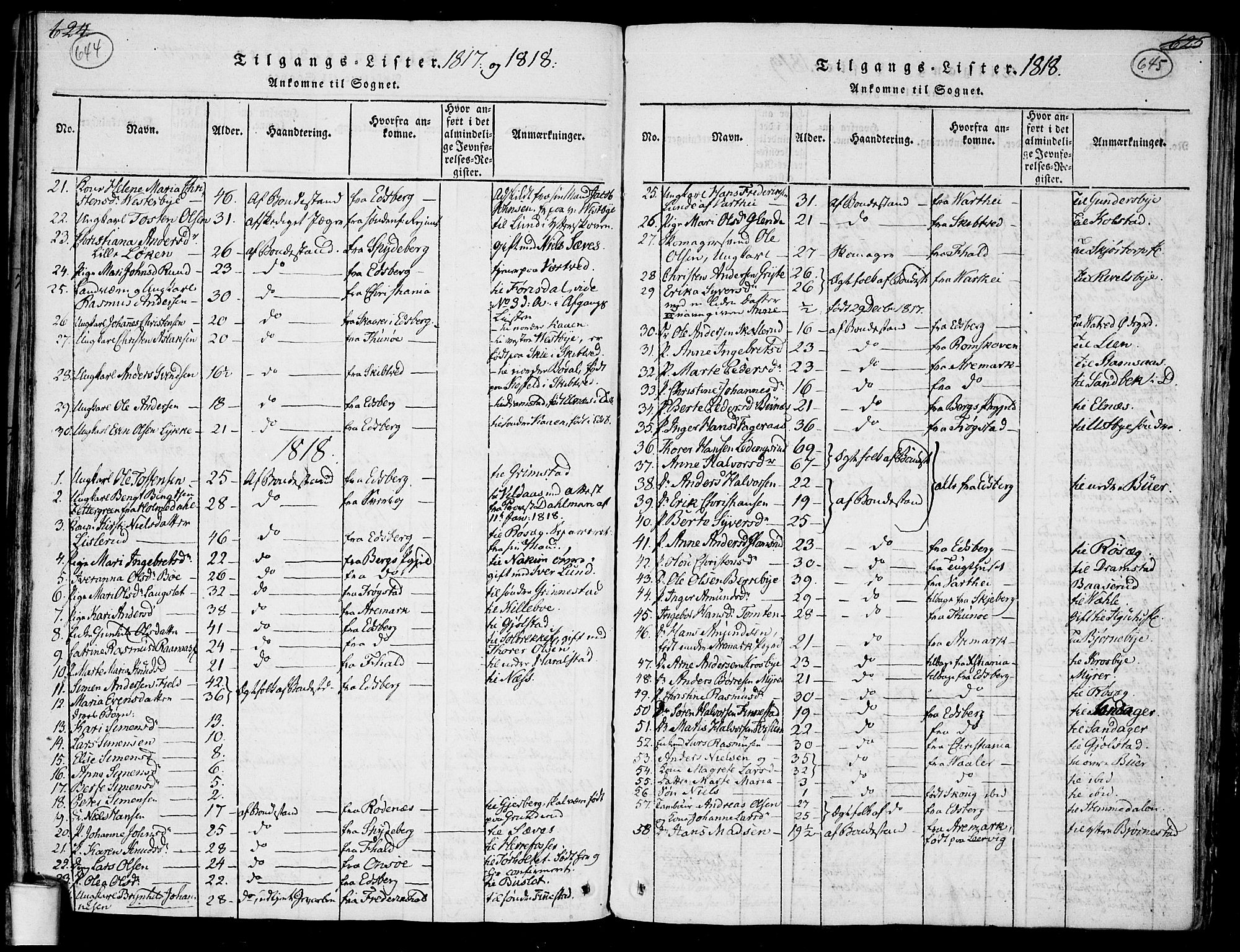 Rakkestad prestekontor Kirkebøker, SAO/A-2008/F/Fa/L0006: Parish register (official) no. I 6, 1814-1824, p. 644-645