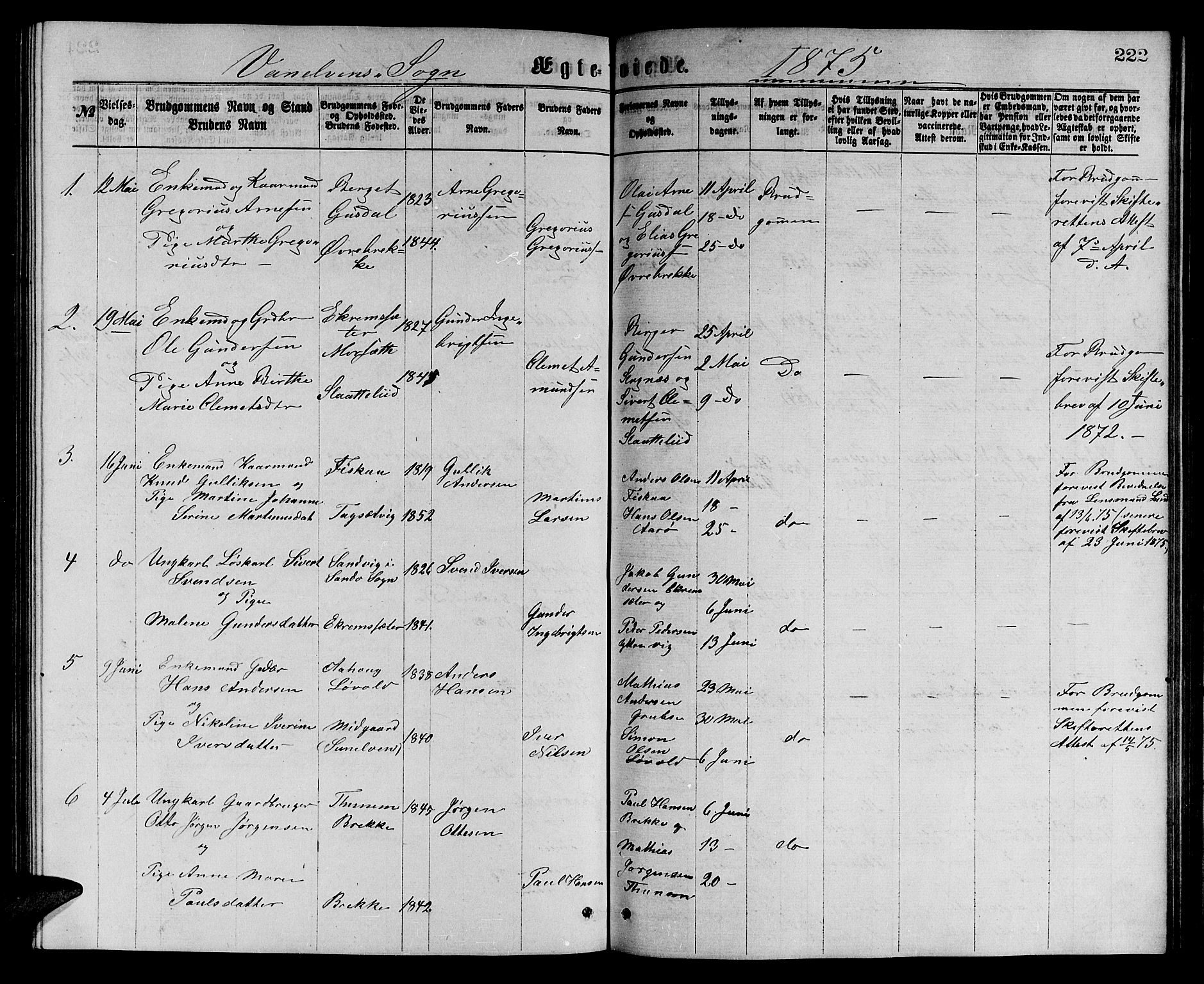 Ministerialprotokoller, klokkerbøker og fødselsregistre - Møre og Romsdal, SAT/A-1454/501/L0016: Parish register (copy) no. 501C02, 1868-1884, p. 222