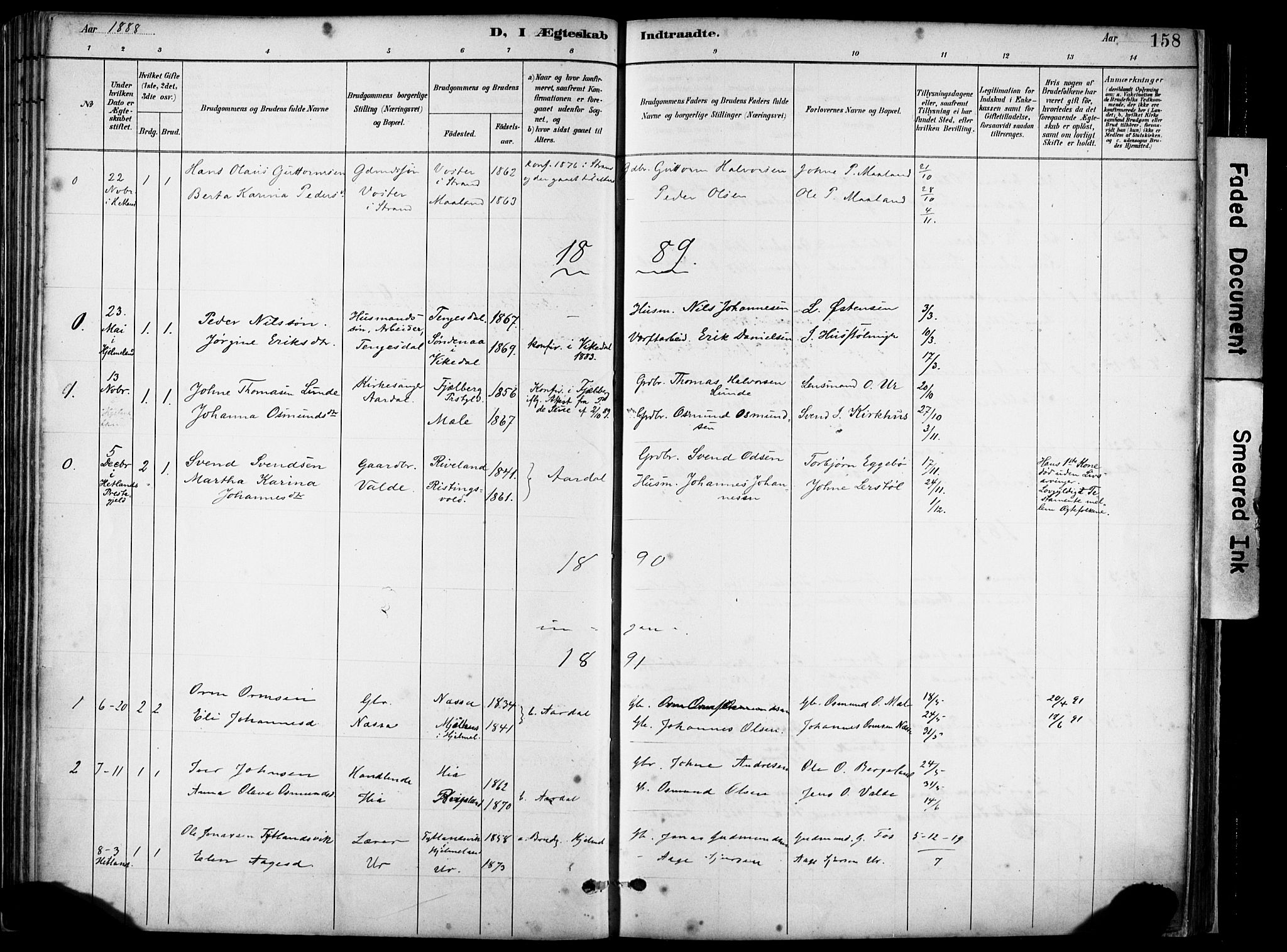Hjelmeland sokneprestkontor, AV/SAST-A-101843/02/A/L0001: Parish register (official) no. A 16, 1887-1926, p. 158