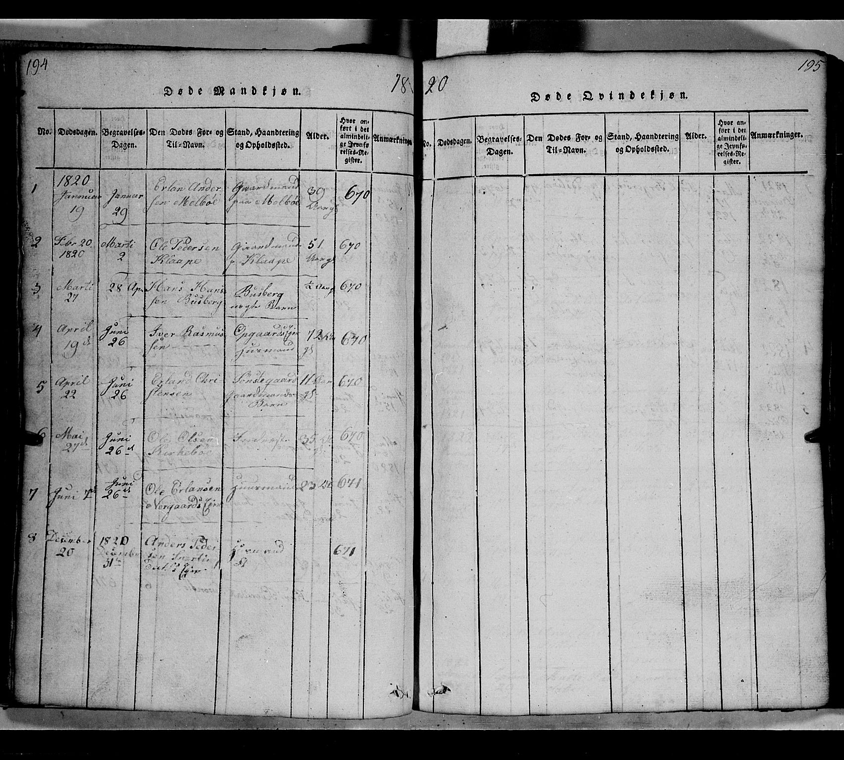 Gausdal prestekontor, SAH/PREST-090/H/Ha/Hab/L0002: Parish register (copy) no. 2, 1818-1874, p. 194-195