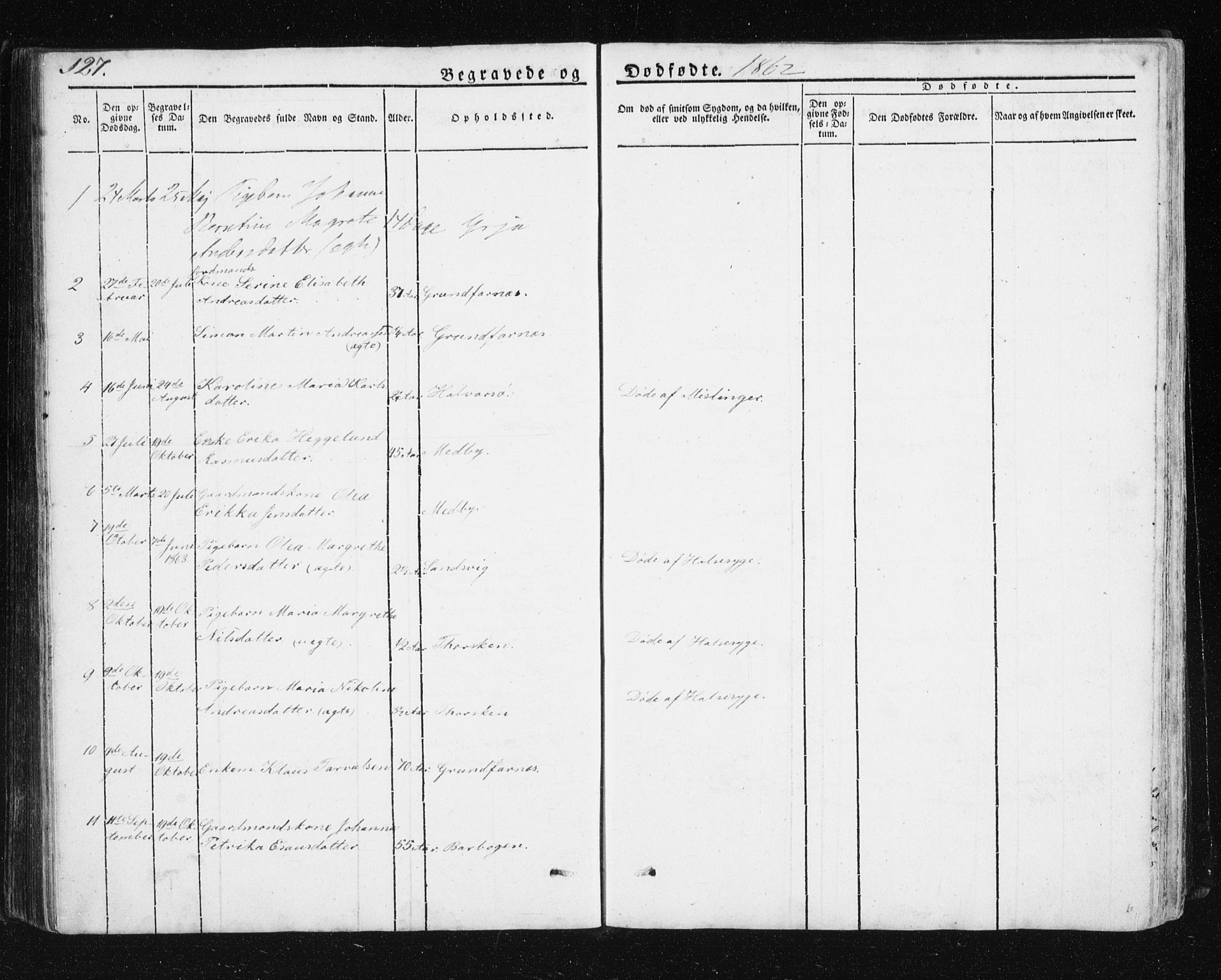 Berg sokneprestkontor, SATØ/S-1318/G/Ga/Gab/L0011klokker: Parish register (copy) no. 11, 1833-1878, p. 127