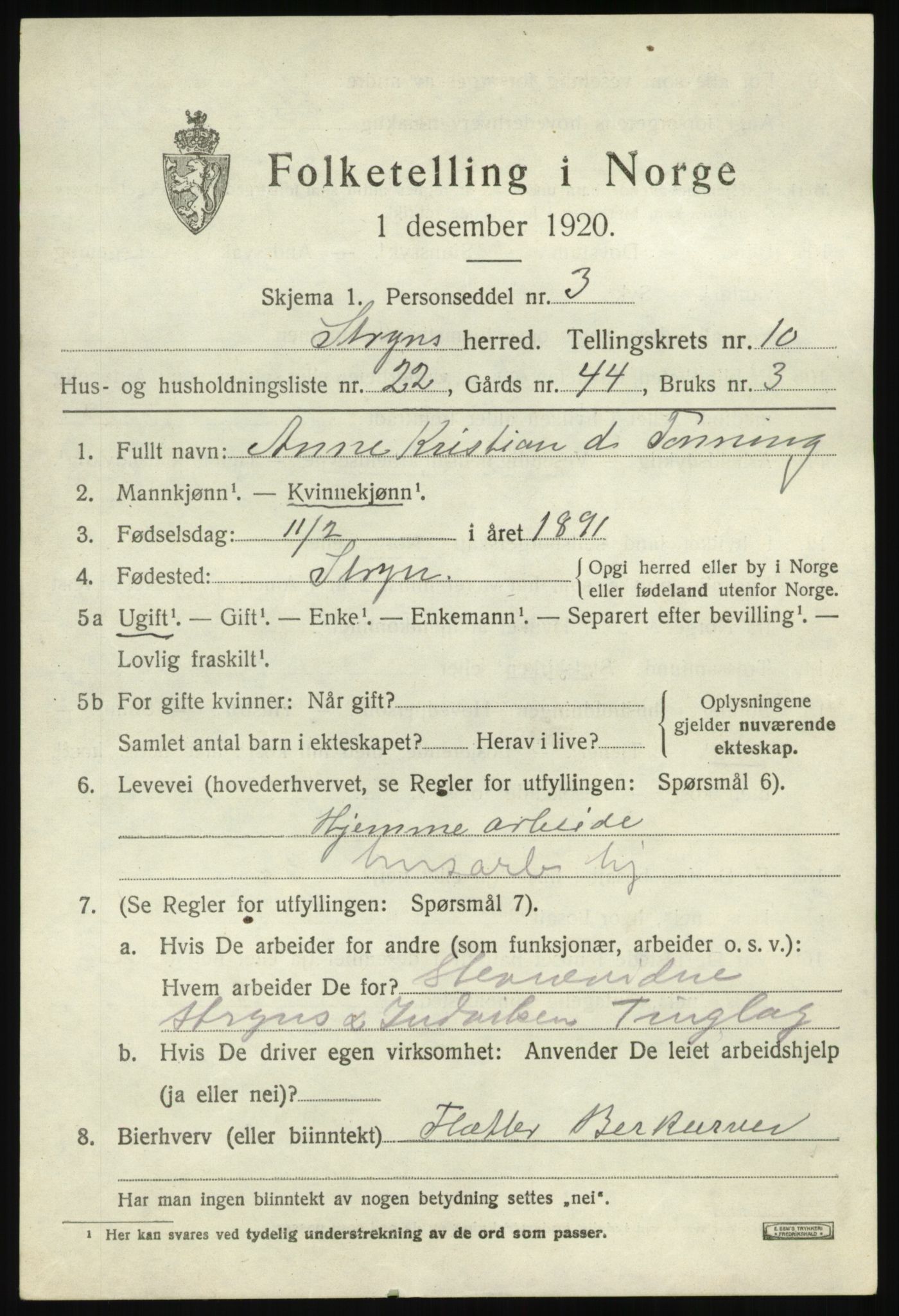 SAB, 1920 census for Stryn, 1920, p. 5196