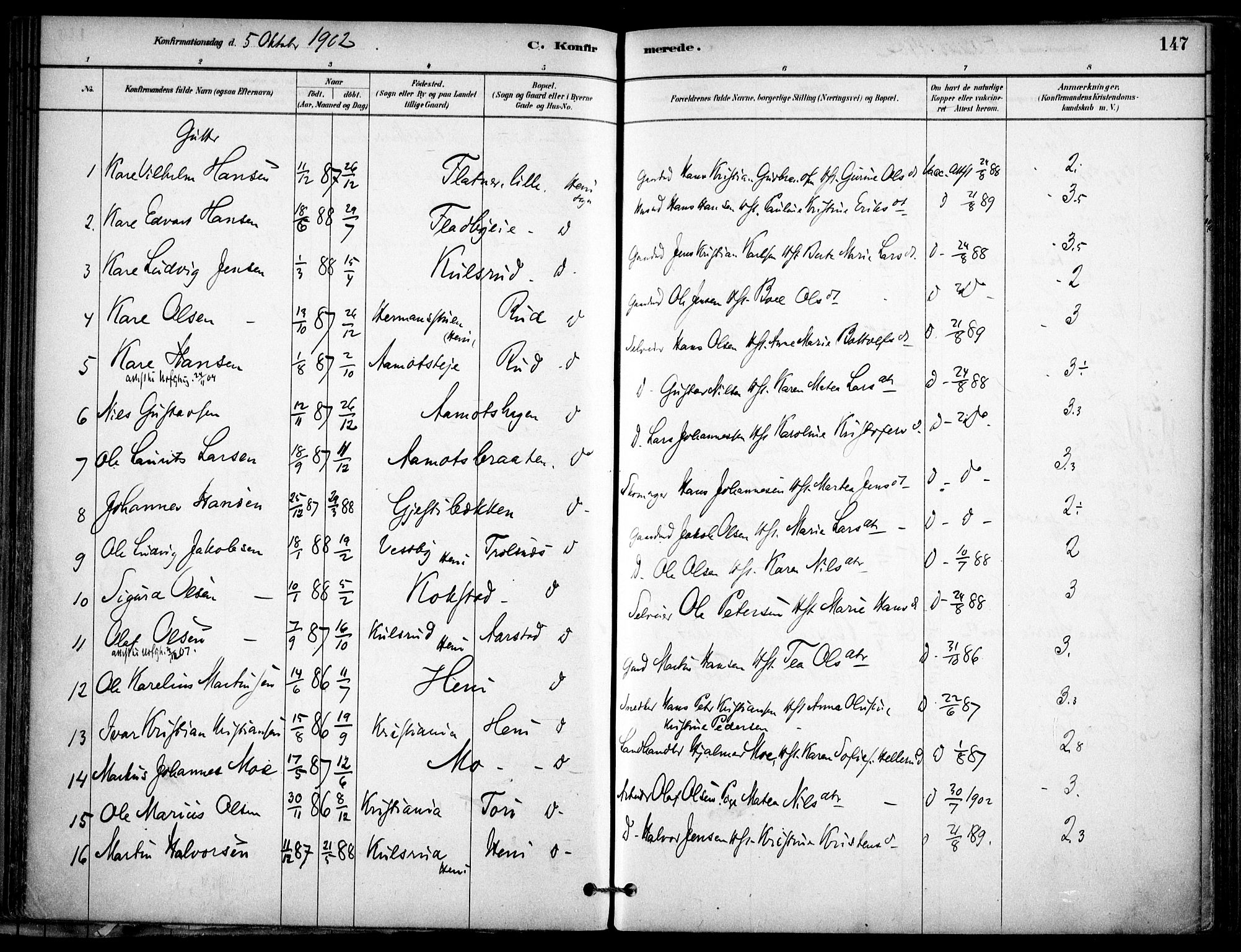 Gjerdrum prestekontor Kirkebøker, SAO/A-10412b/F/Fb/L0001: Parish register (official) no. II 1, 1881-1921, p. 147