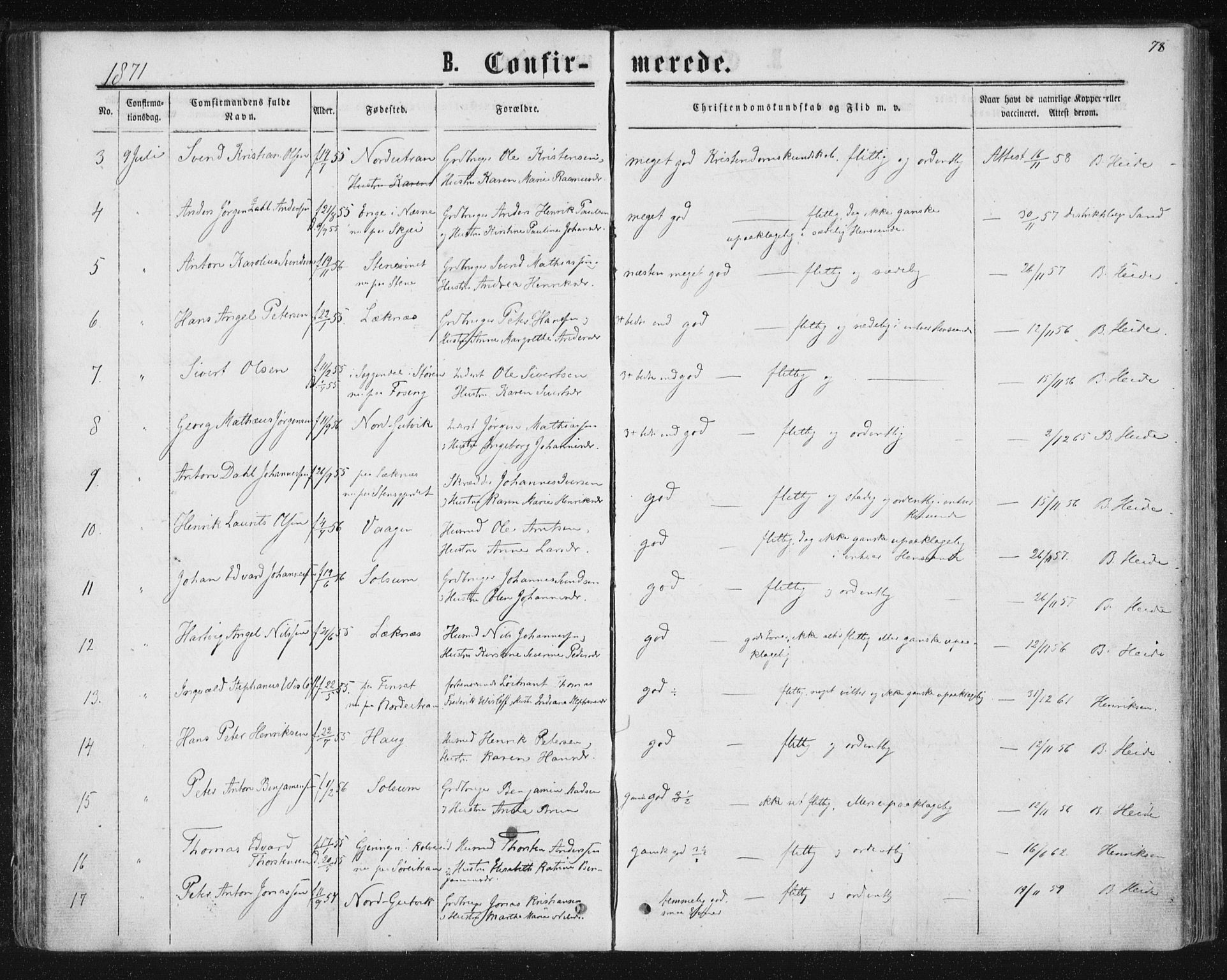 Ministerialprotokoller, klokkerbøker og fødselsregistre - Nord-Trøndelag, SAT/A-1458/788/L0696: Parish register (official) no. 788A03, 1863-1877, p. 78