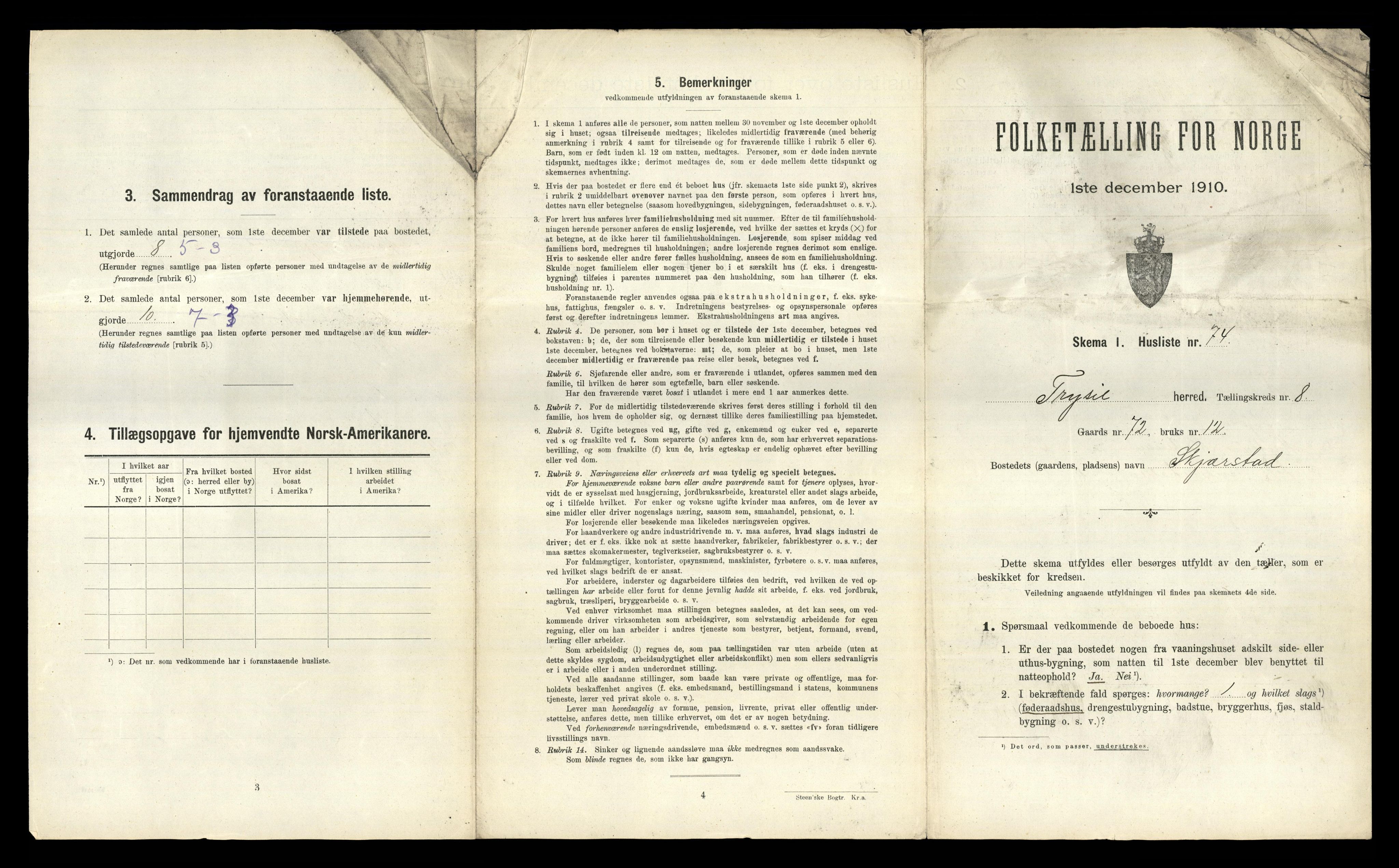 RA, 1910 census for Trysil, 1910, p. 1125