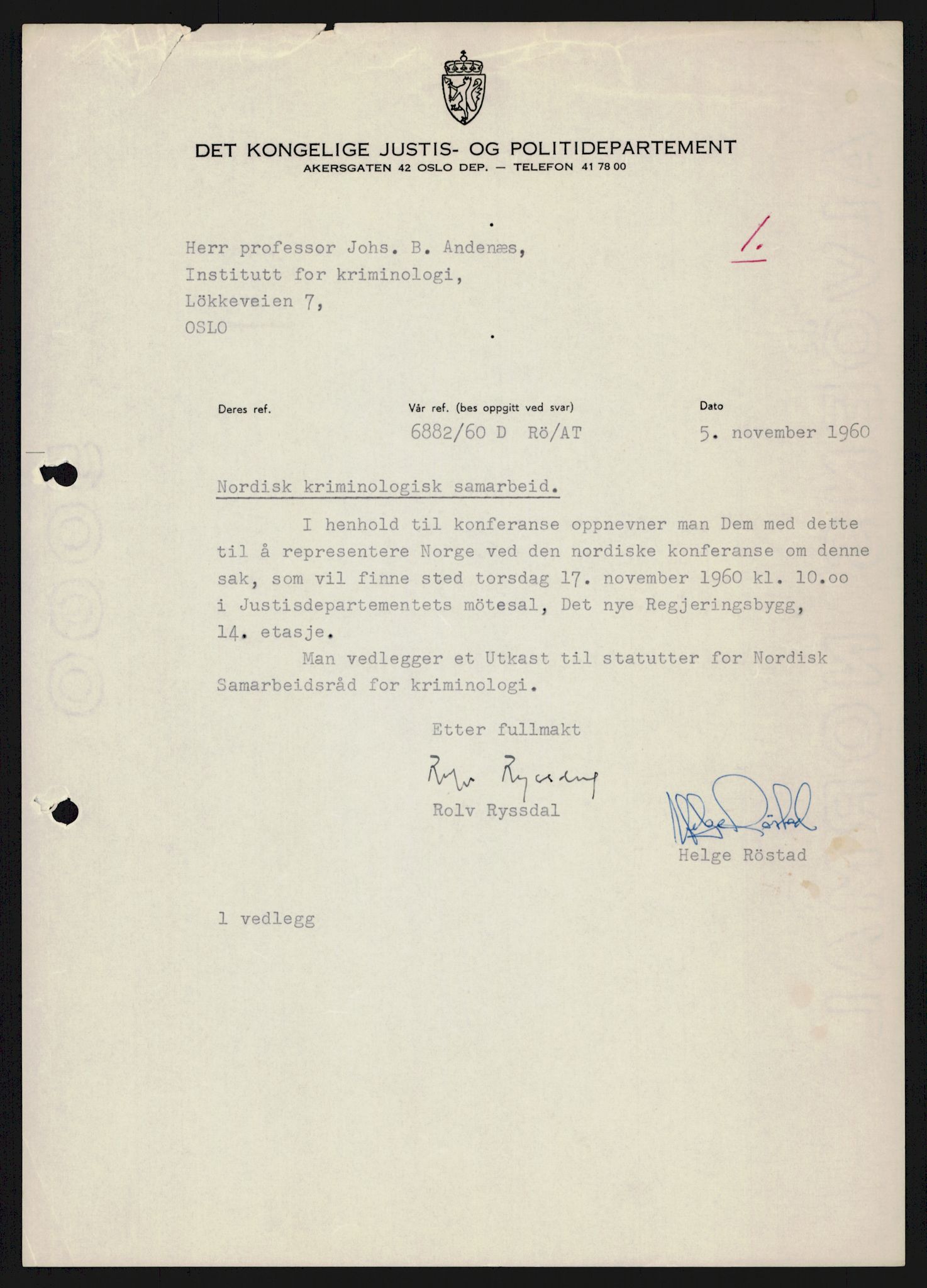 Justisdepartementet, Nordisk samarbeidsråd for kriminologi, RA/S-1164/D/Da/L0001: A Rådets virksomhet, 1961-1974, p. 37