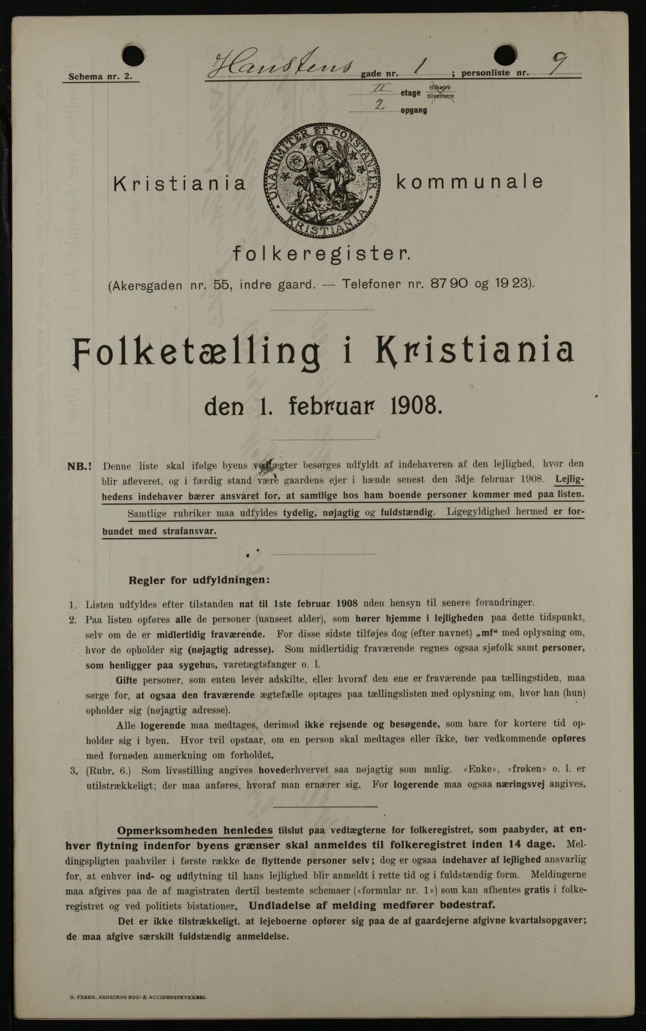 OBA, Municipal Census 1908 for Kristiania, 1908, p. 31314