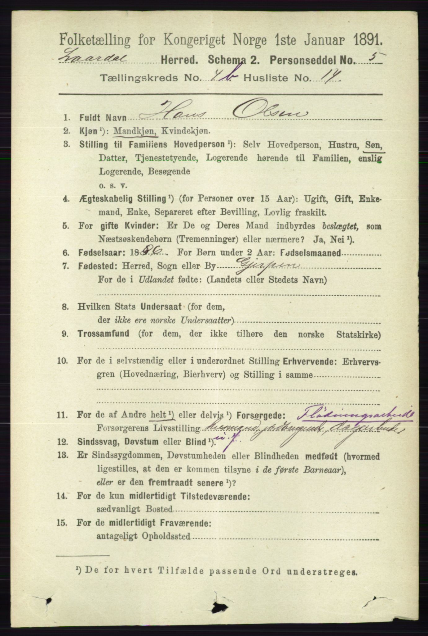 RA, 1891 census for 0833 Lårdal, 1891, p. 1278