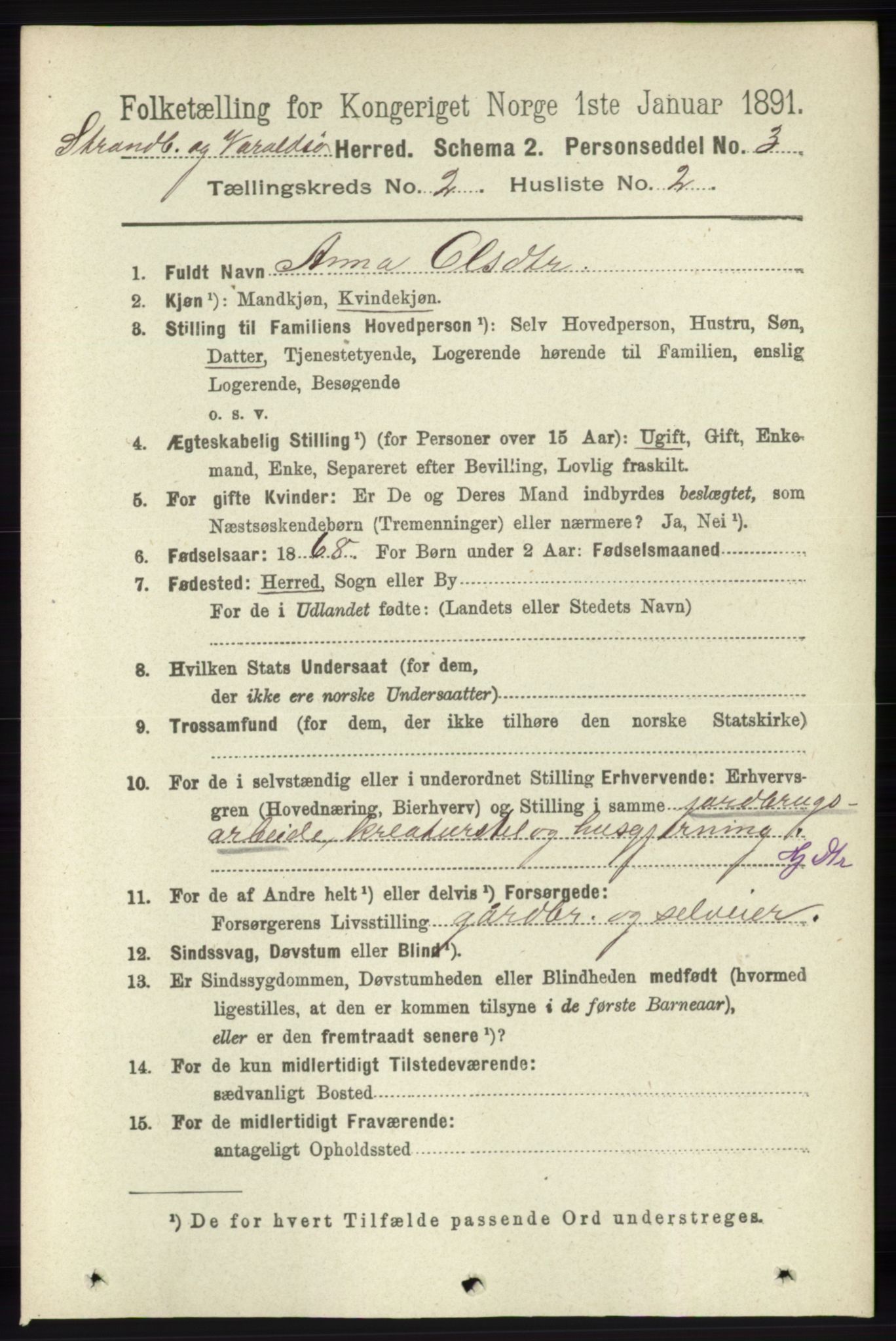 RA, 1891 census for 1226 Strandebarm og Varaldsøy, 1891, p. 583