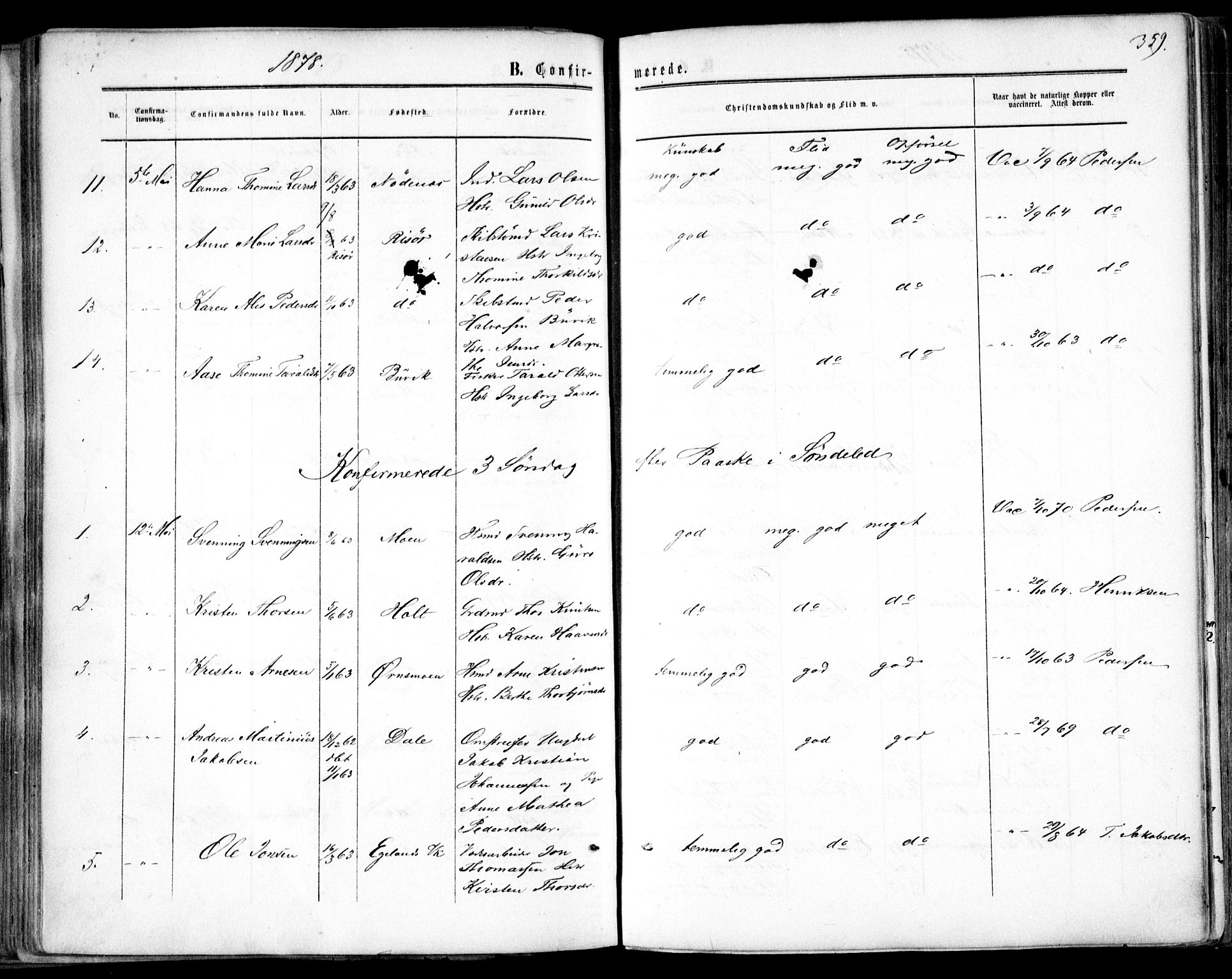 Søndeled sokneprestkontor, AV/SAK-1111-0038/F/Fa/L0003: Parish register (official) no. A 3, 1861-1879, p. 359