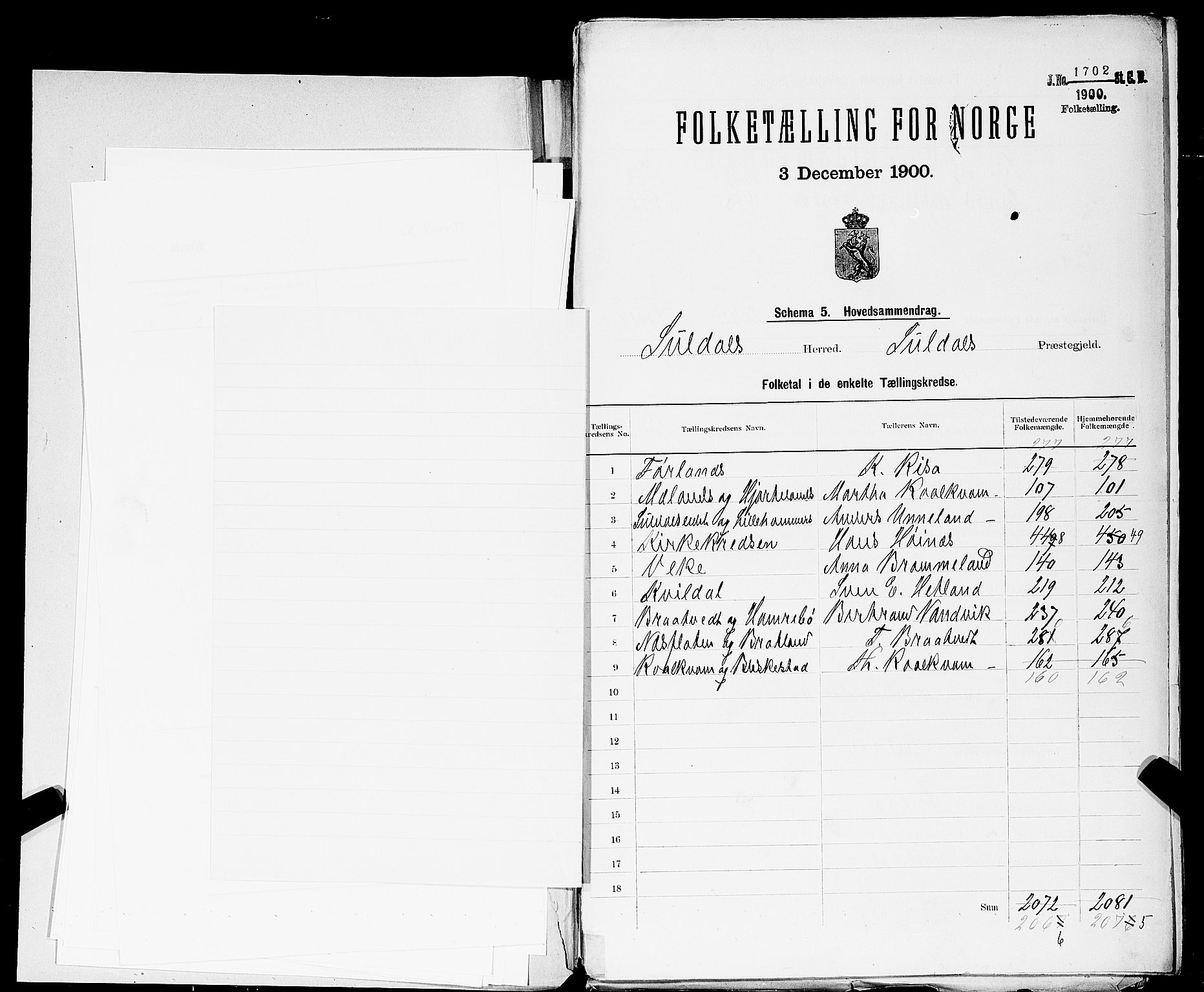 SAST, 1900 census for Suldal, 1900, p. 13