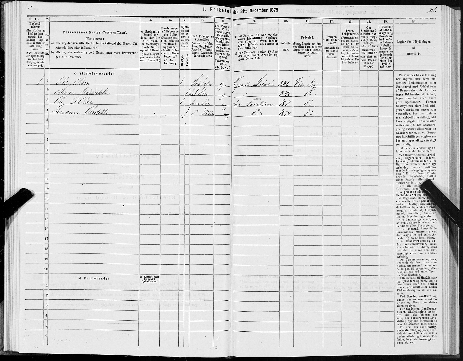 SAT, 1875 census for 1541P Veøy, 1875, p. 3101