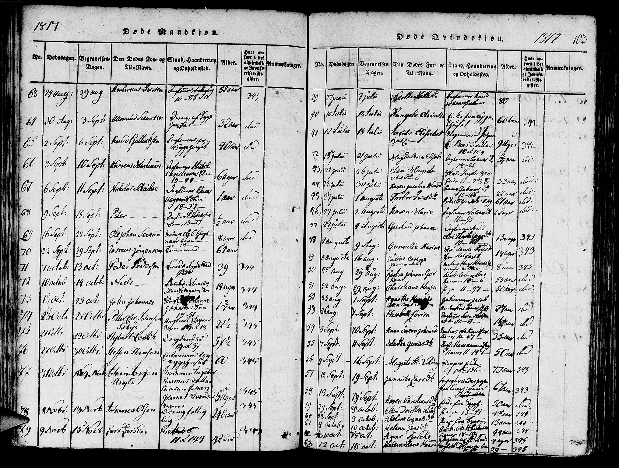 Domkirken sokneprestembete, AV/SAB-A-74801/H/Haa/L0010: Parish register (official) no. A 10, 1816-1821, p. 103