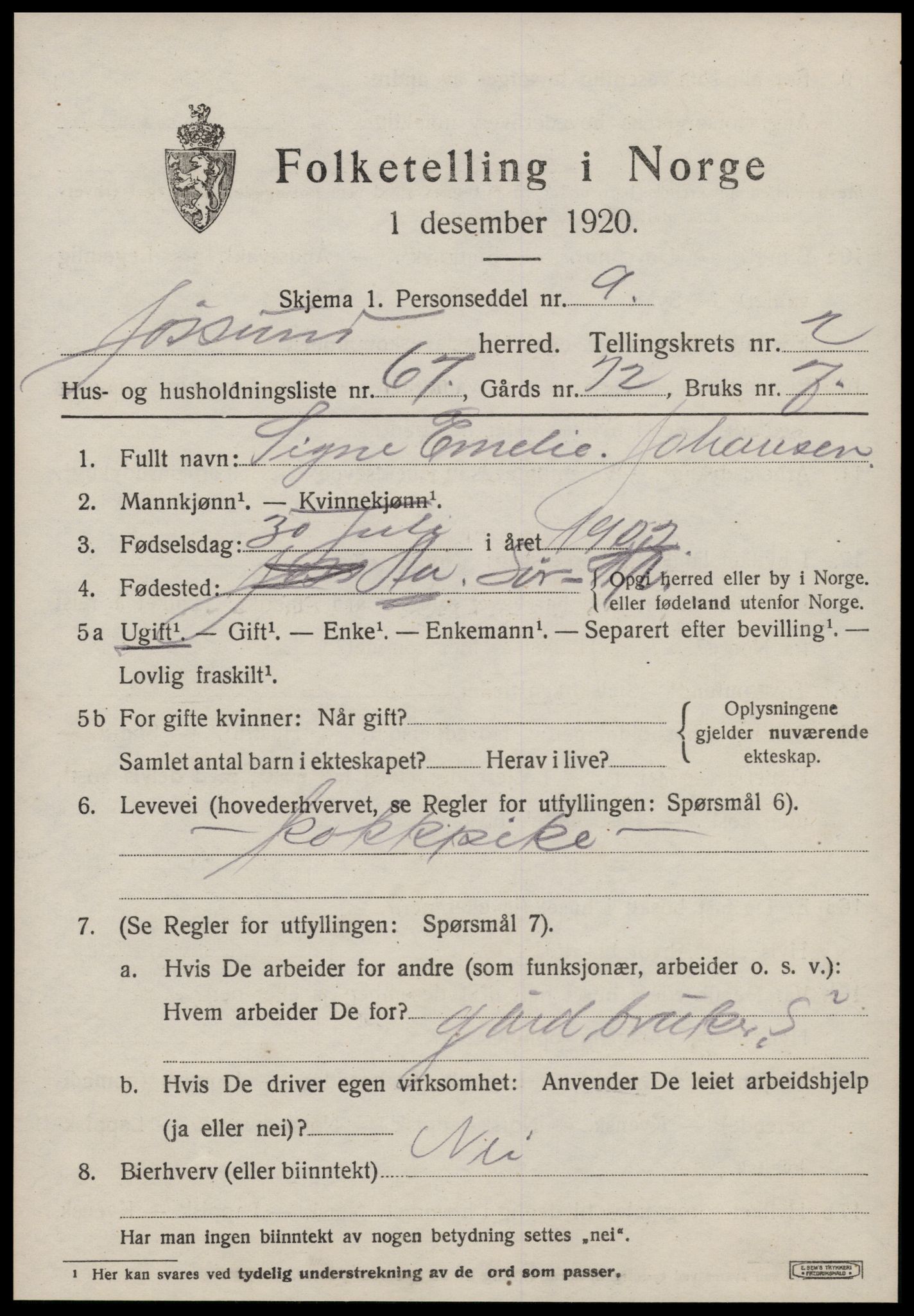 SAT, 1920 census for Jøssund, 1920, p. 2102