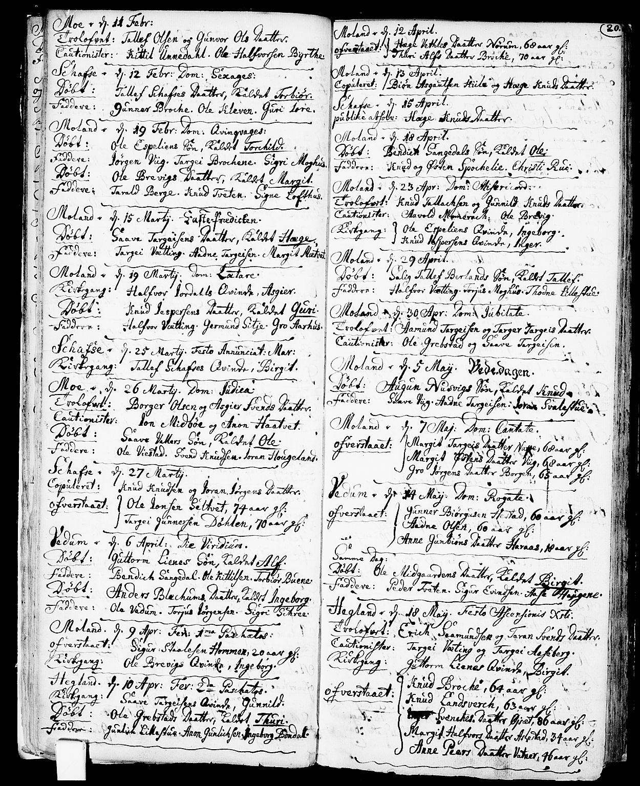 Fyresdal kirkebøker, SAKO/A-263/F/Fa/L0001: Parish register (official) no. I 1, 1724-1748, p. 20