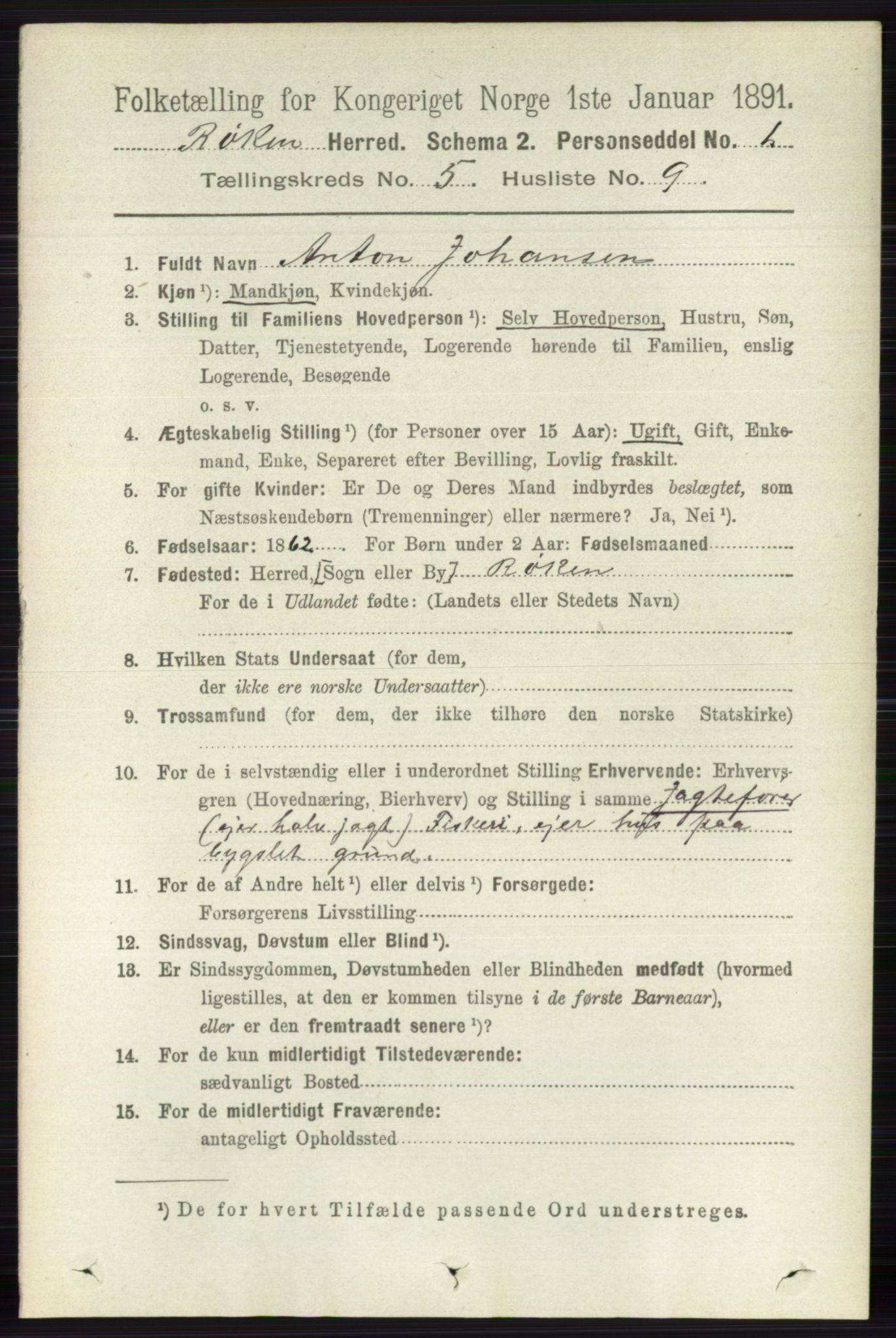 RA, 1891 census for 0627 Røyken, 1891, p. 2925