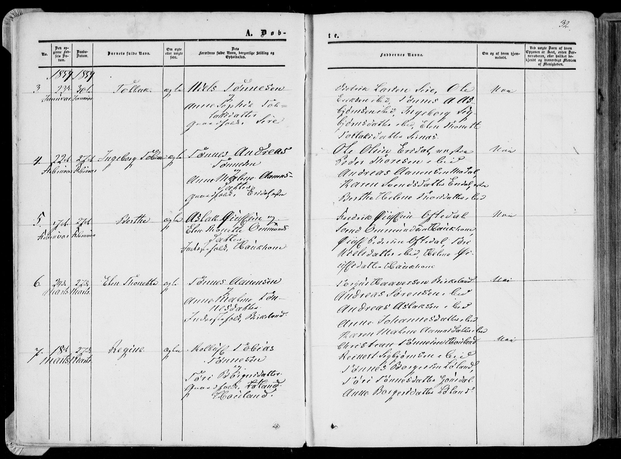 Bakke sokneprestkontor, AV/SAK-1111-0002/F/Fa/Faa/L0006: Parish register (official) no. A 6, 1855-1877, p. 32